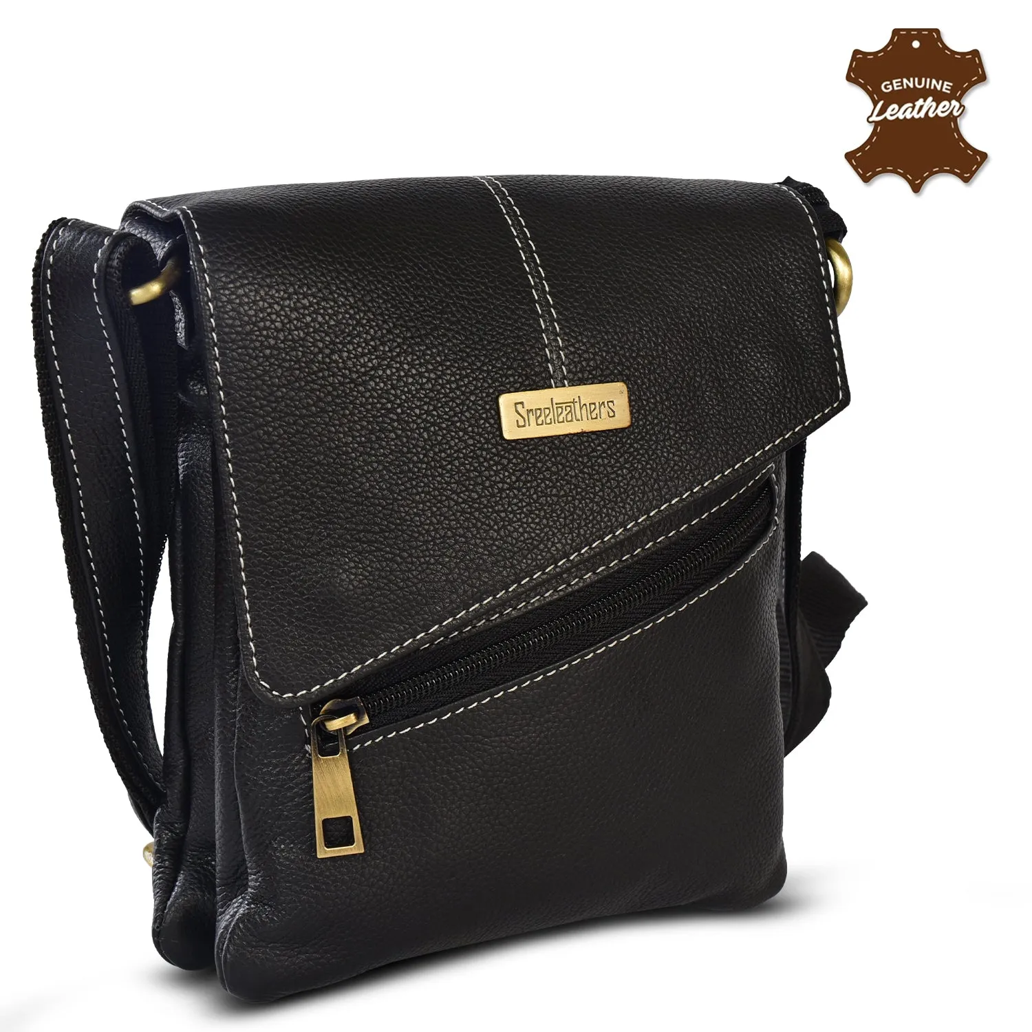 Leather Messenger Bag 36815 (Black)