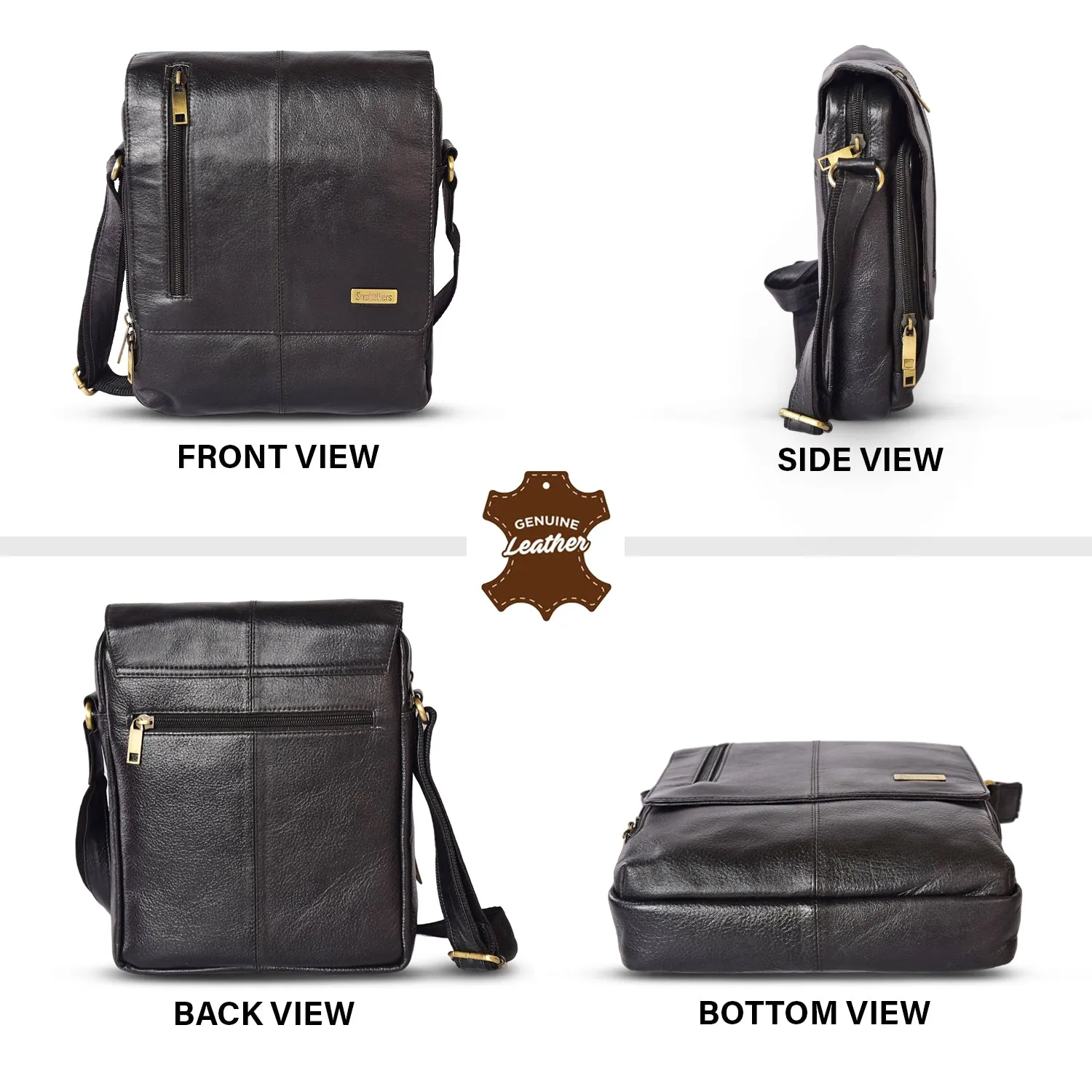 Leather Messenger Bag 36819 (BLACK)