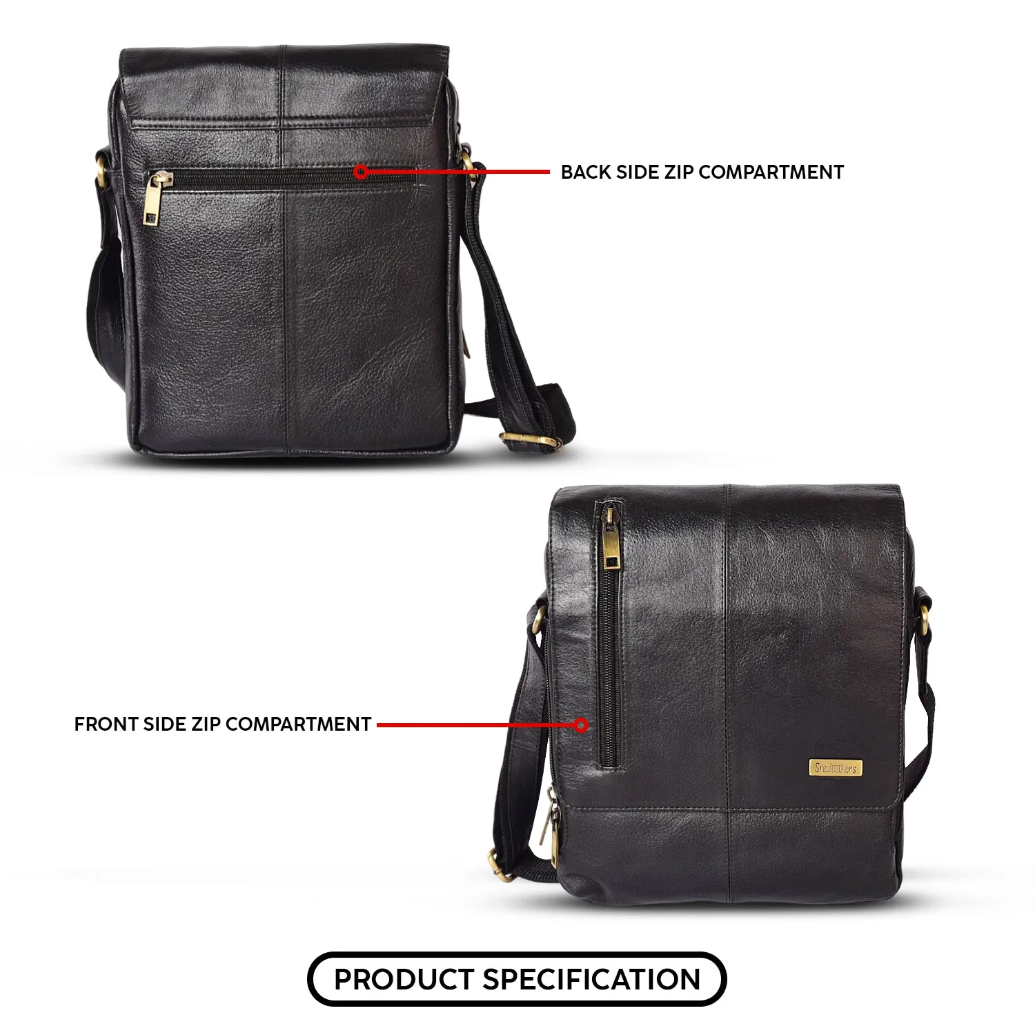 Leather Messenger Bag 36819 (BLACK)