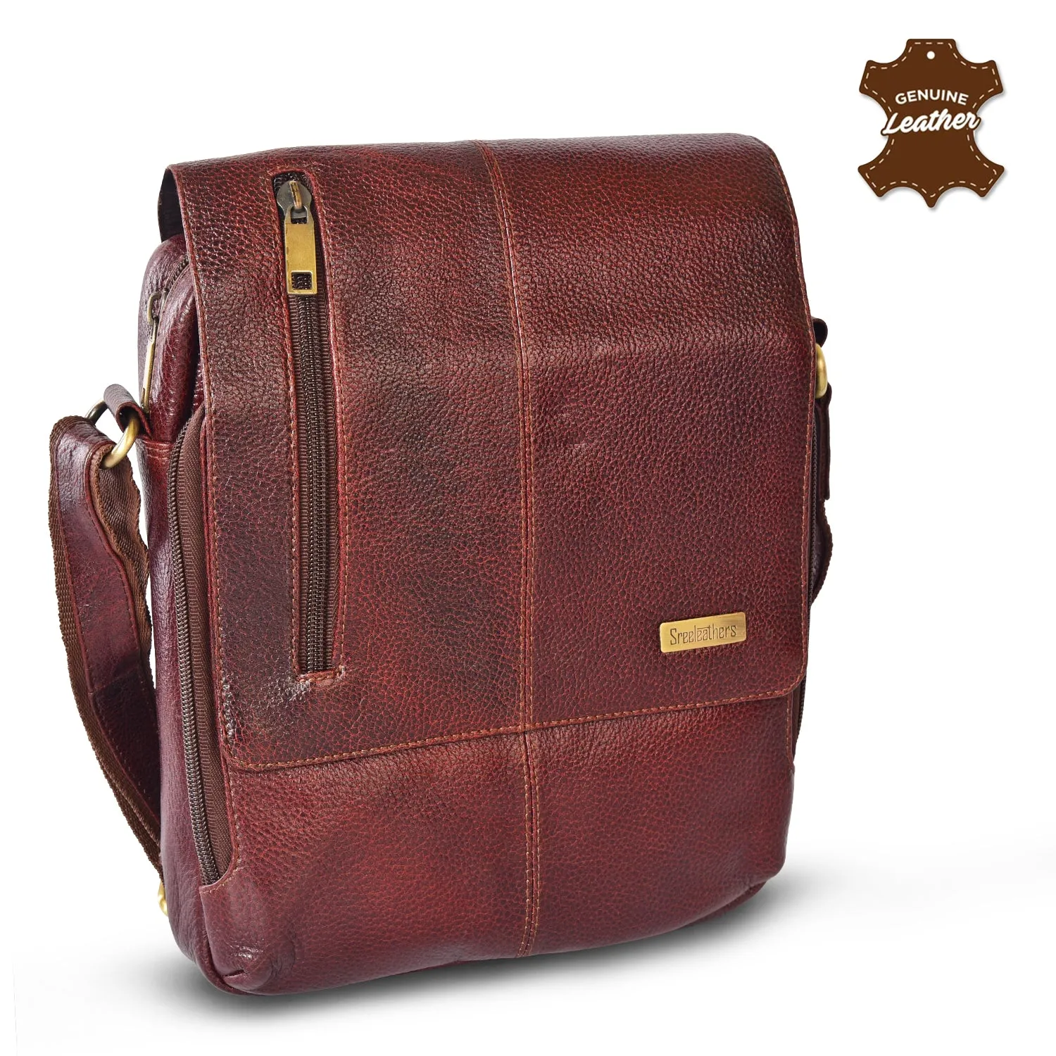 Leather Messenger Bag 36819 (BROWN)