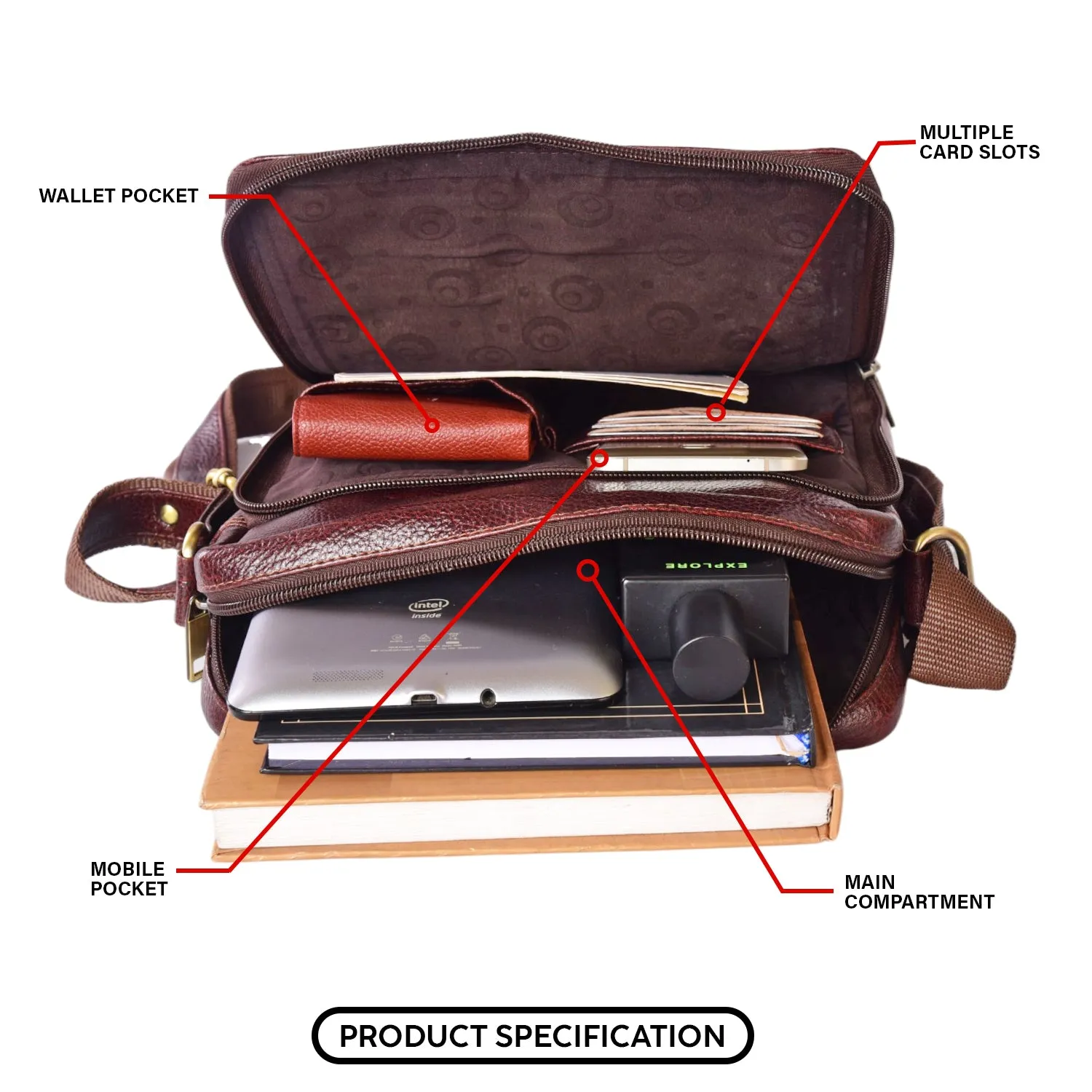 Leather Messenger Bag 36819 (BROWN)