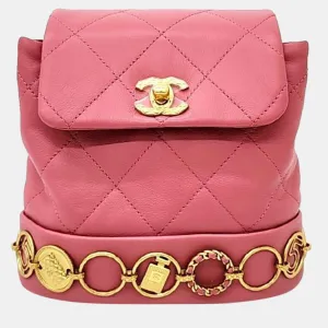 Leather Pink Small Backpack
