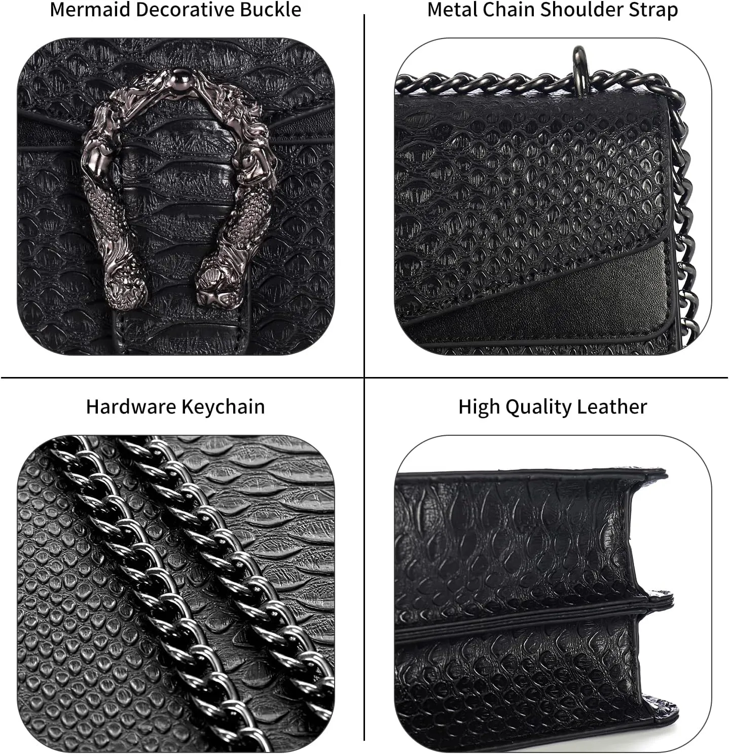 Leather Shoulder Bag Chain Purse for Women - Fashion Crossbody Bags Vintage Snake Print Underarm Bag Square Satchel Handbag