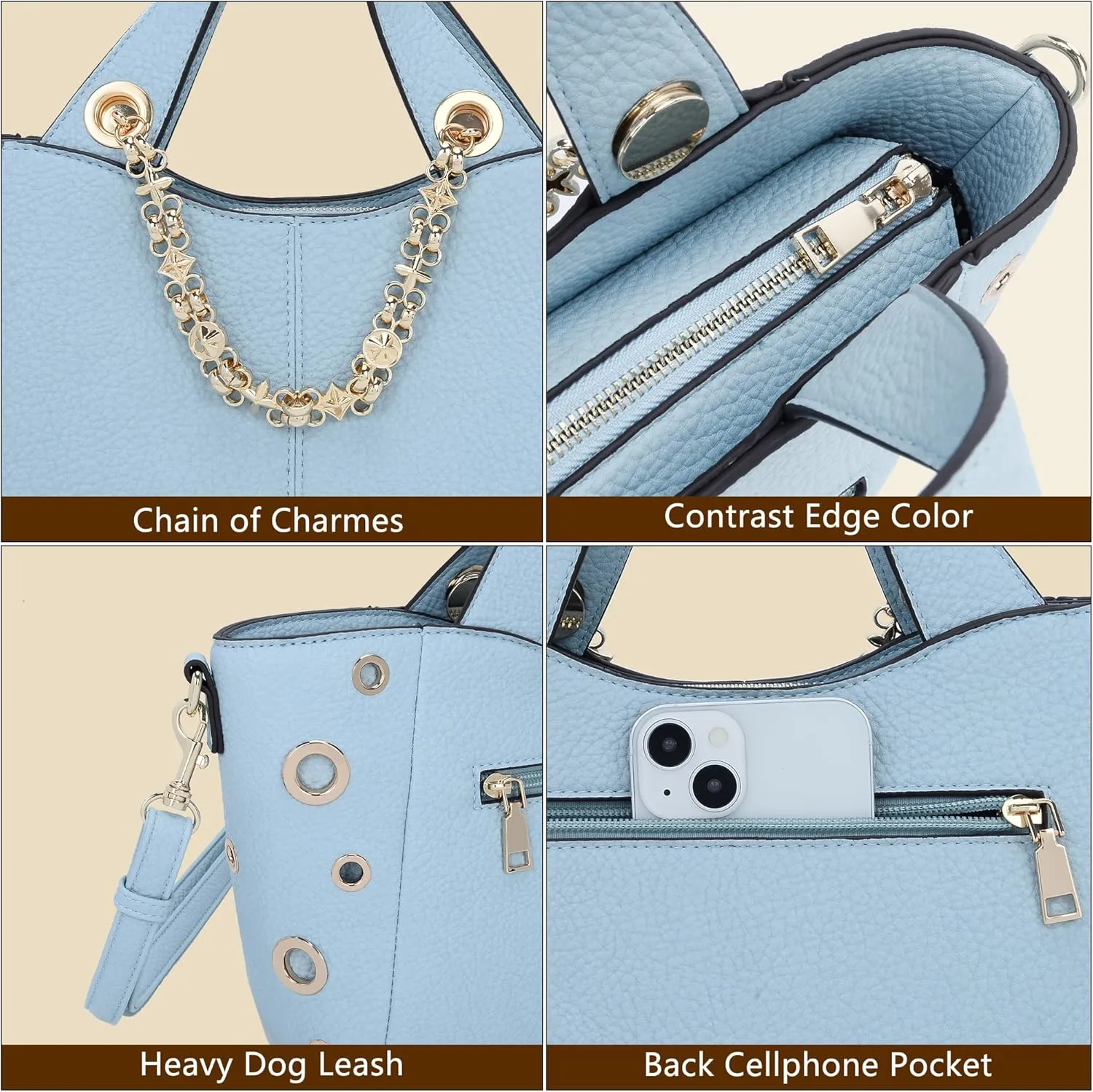 Leather Tote Bag for Women Work Travel Casual Shoulder Crossbody Bags with Strap