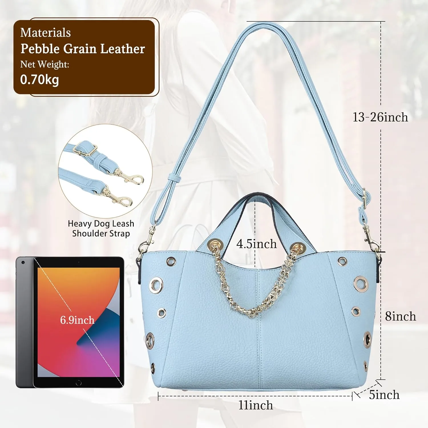 Leather Tote Bag for Women Work Travel Casual Shoulder Crossbody Bags with Strap