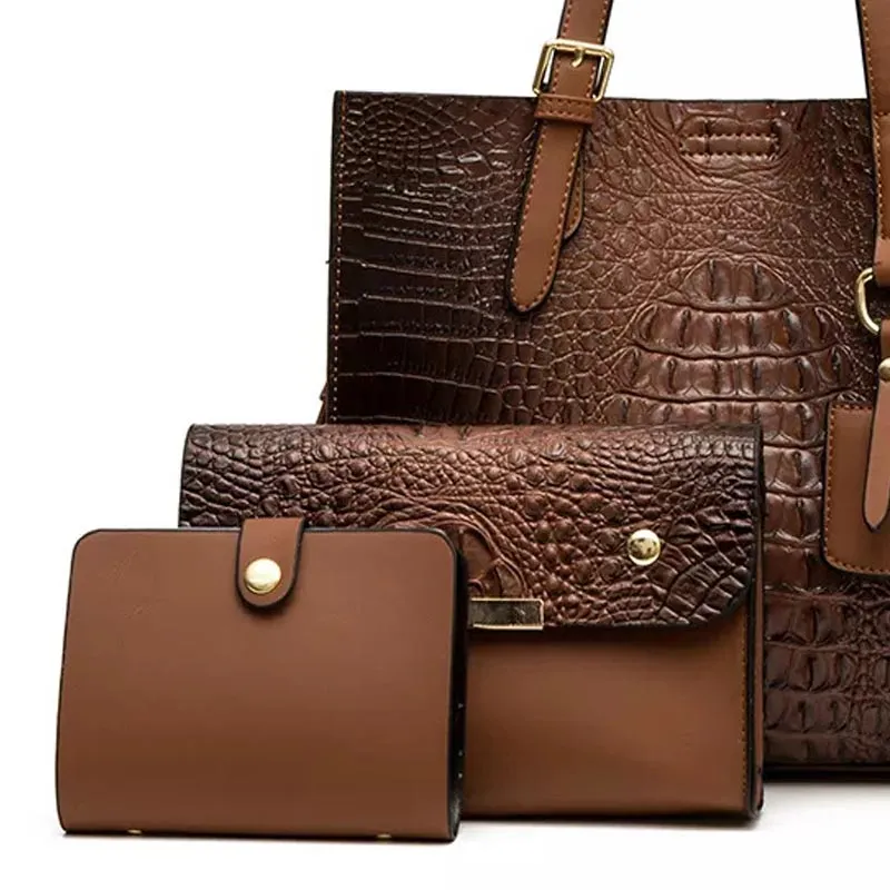 Lena Brown 3 Piece Purse Set
