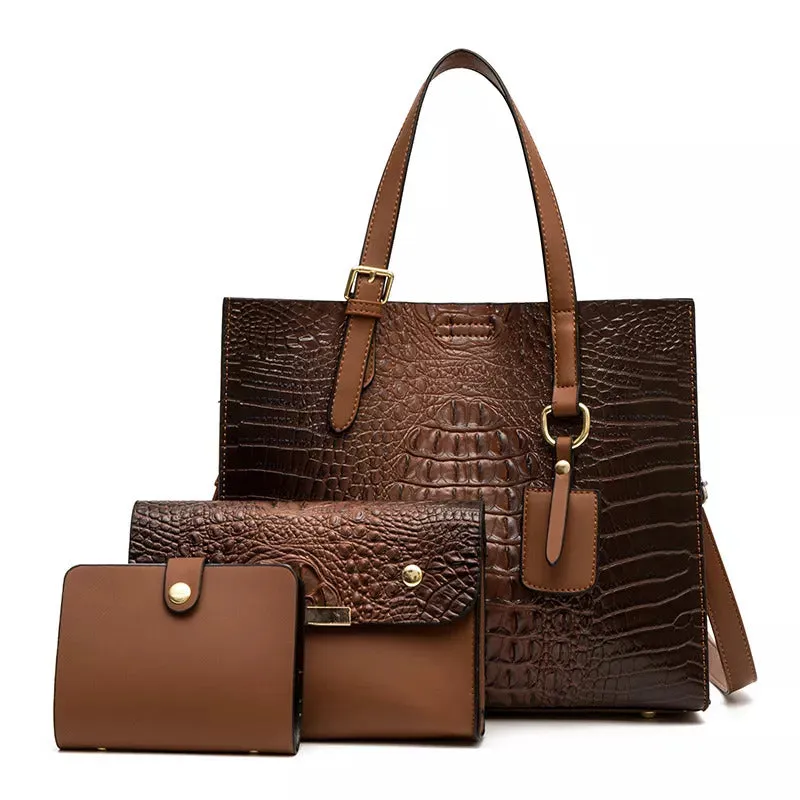 Lena Brown 3 Piece Purse Set