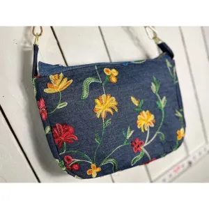 Lidia’s Bags Women's Denim Shoulder Bag Floral Embroidery Casual Blue (828b-26)