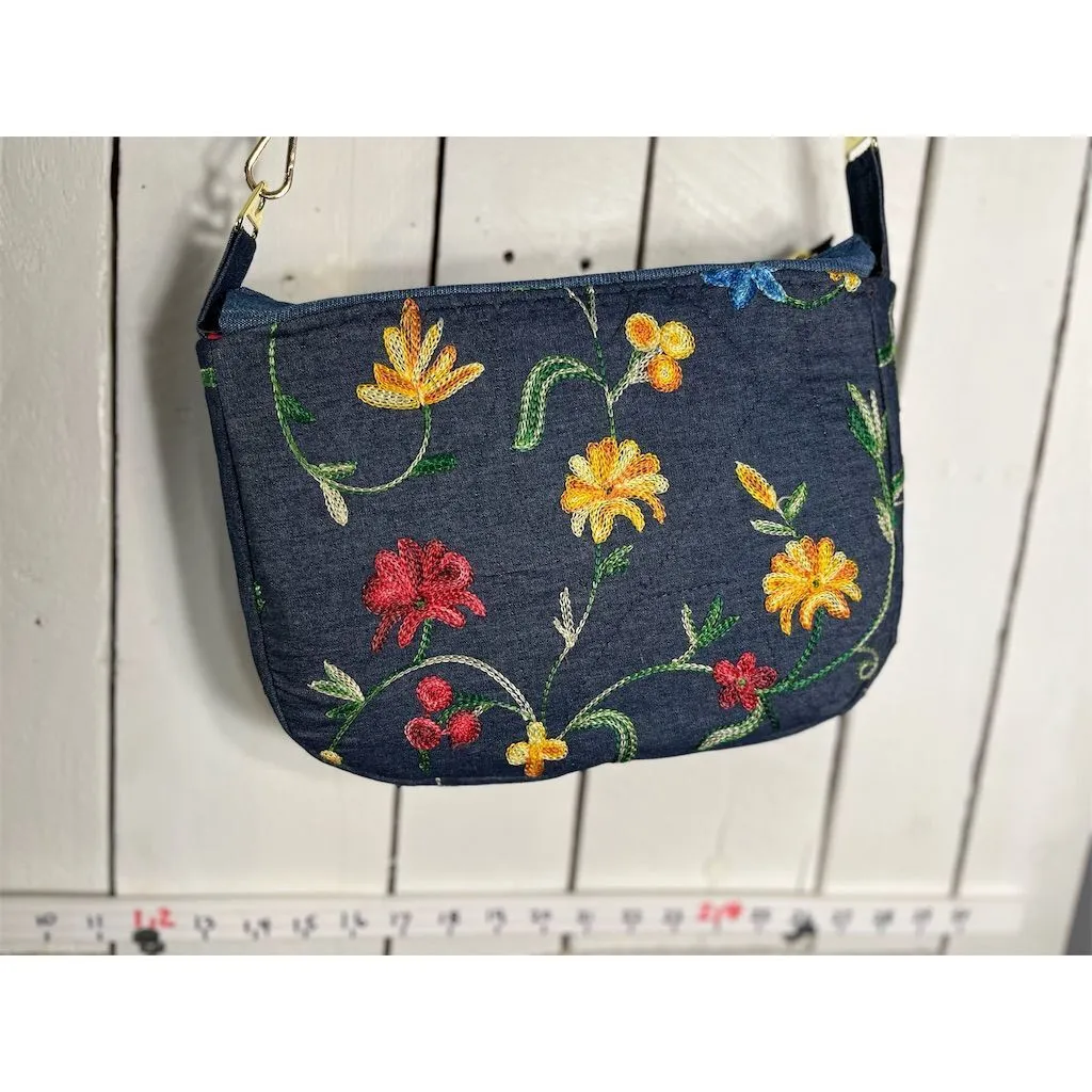 Lidia’s Bags Women's Denim Shoulder Bag Floral Embroidery Casual Blue (828b-26)