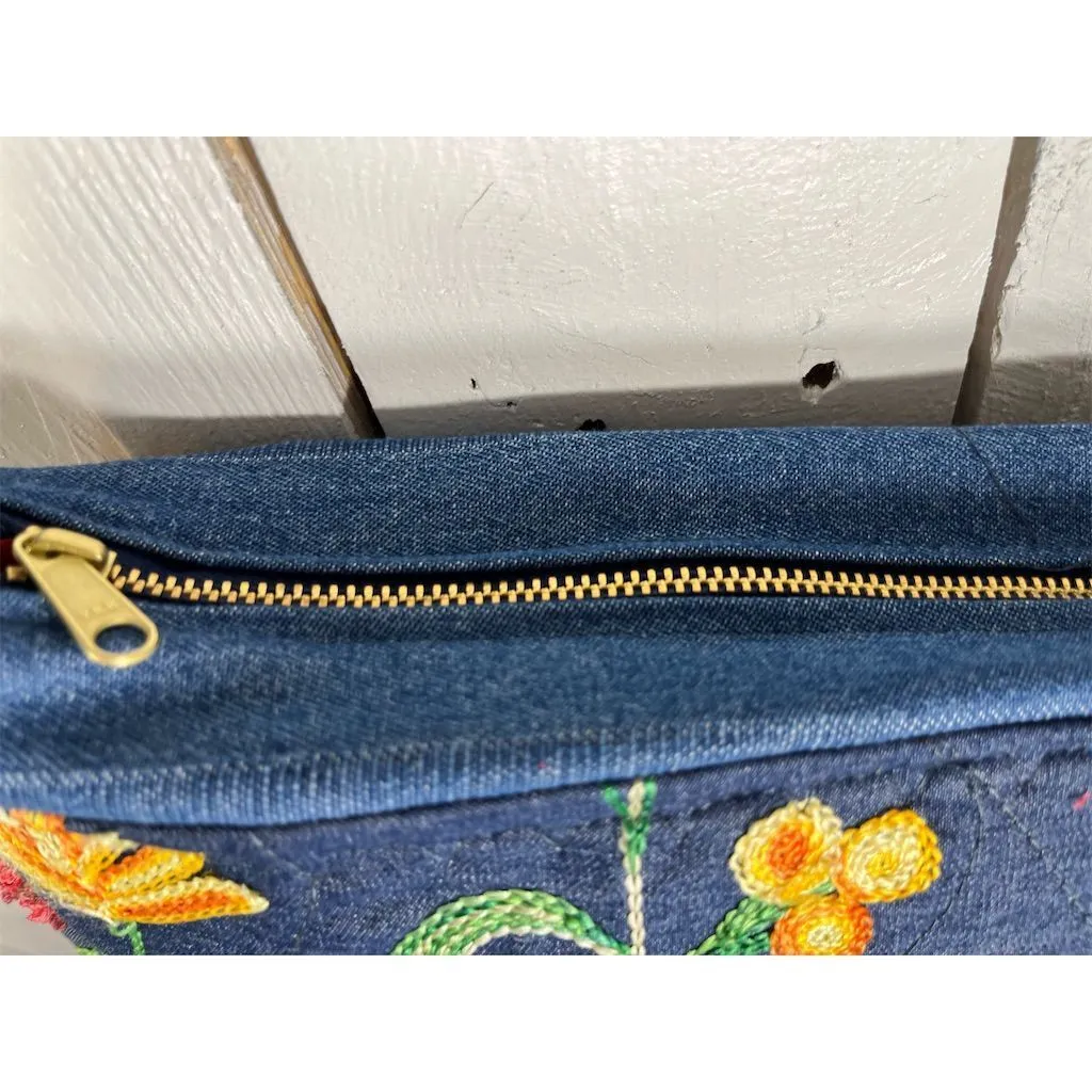 Lidia’s Bags Women's Denim Shoulder Bag Floral Embroidery Casual Blue (828b-26)