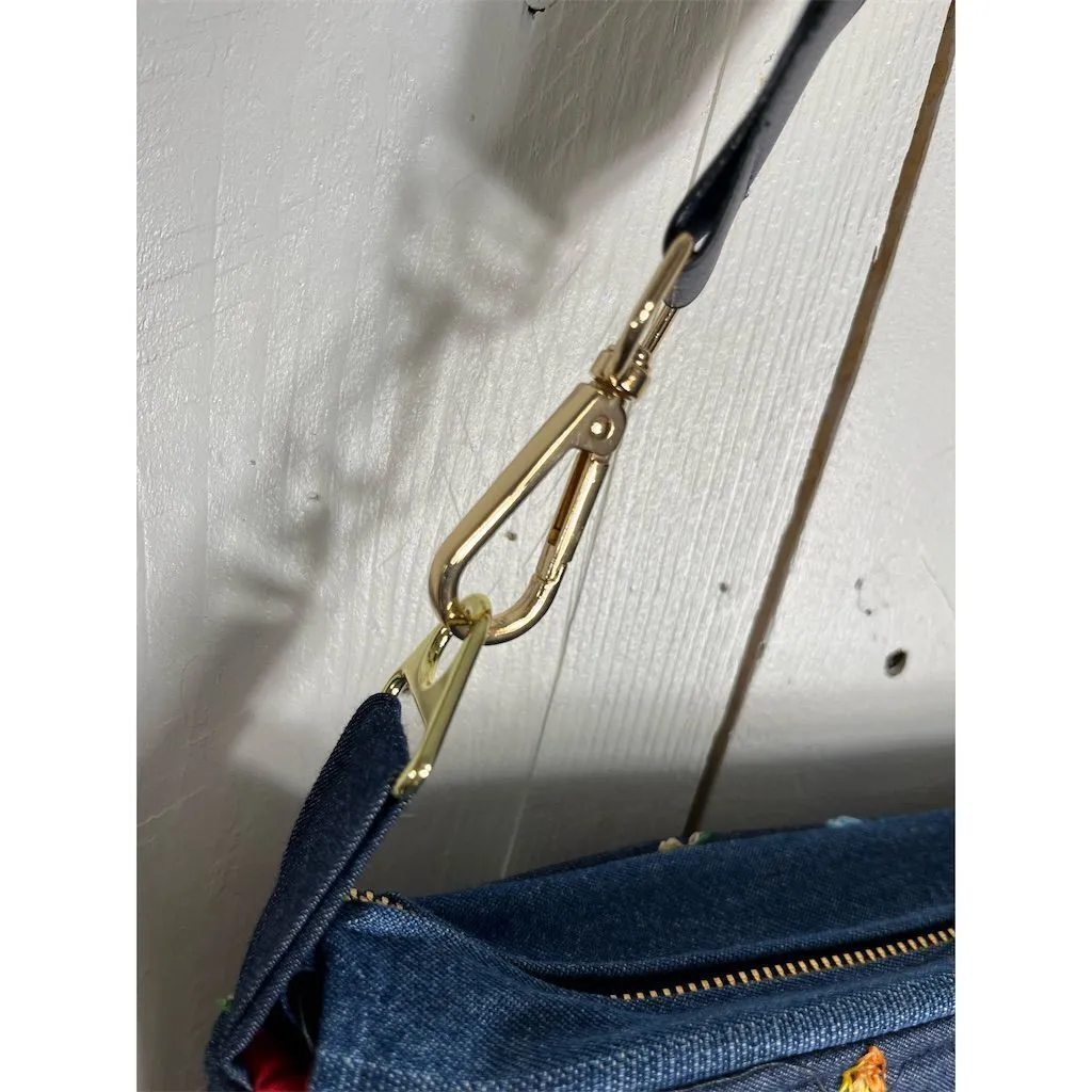 Lidia’s Bags Women's Denim Shoulder Bag Floral Embroidery Casual Blue (828b-26)