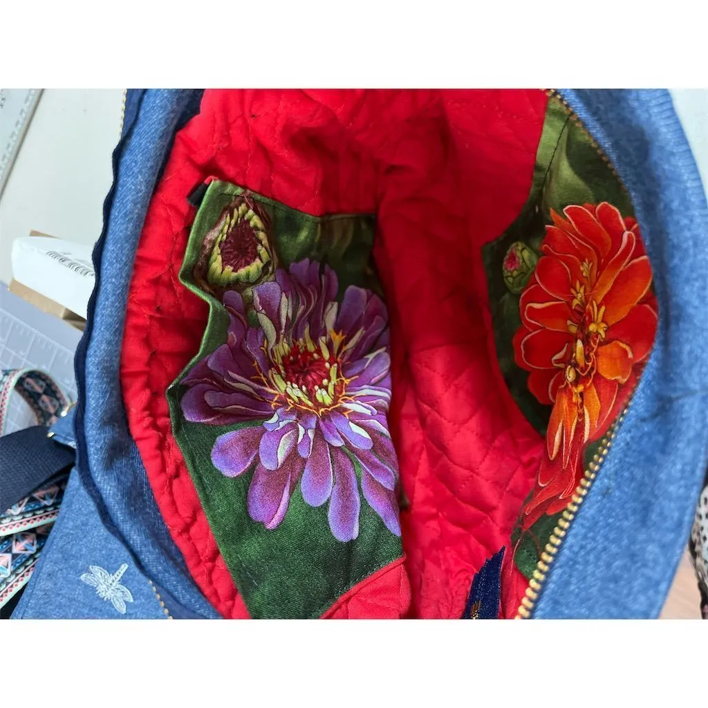Lidia’s Bags Women's Denim Shoulder Bag Floral Embroidery Casual Blue (828b-26)