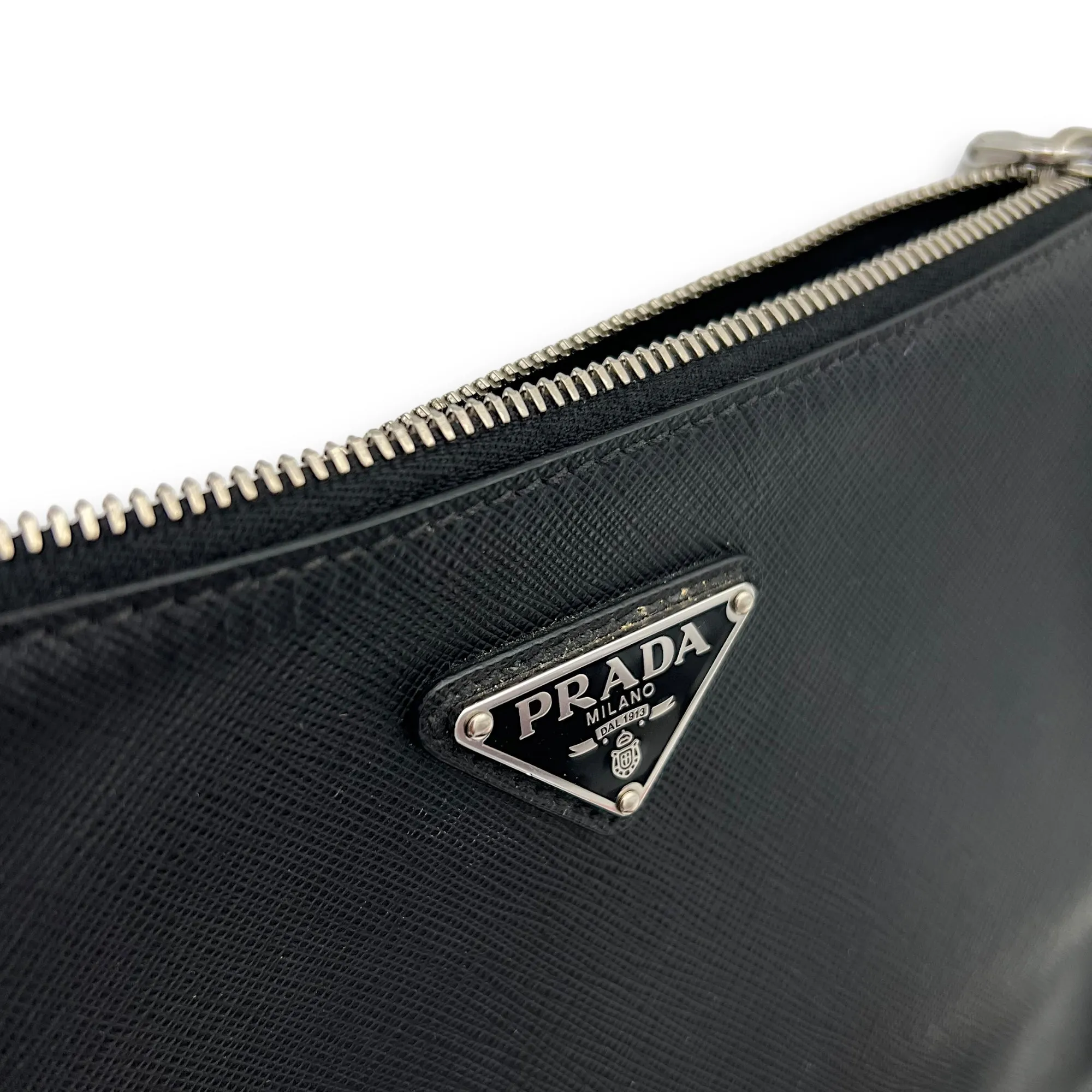 Logo Black Crossbody Bag in Saffiano Leather, Silver hardware