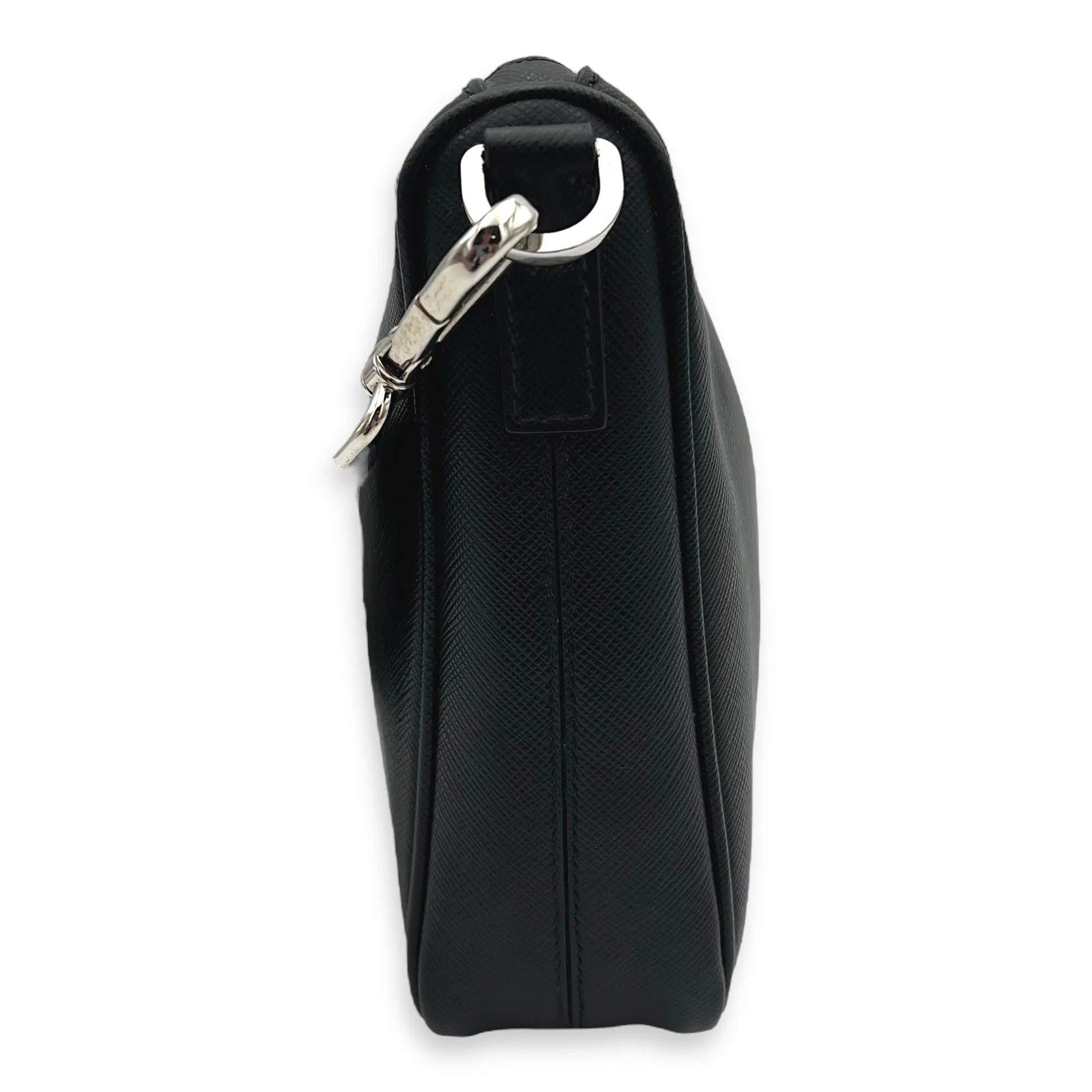 Logo Black Crossbody Bag in Saffiano Leather, Silver hardware