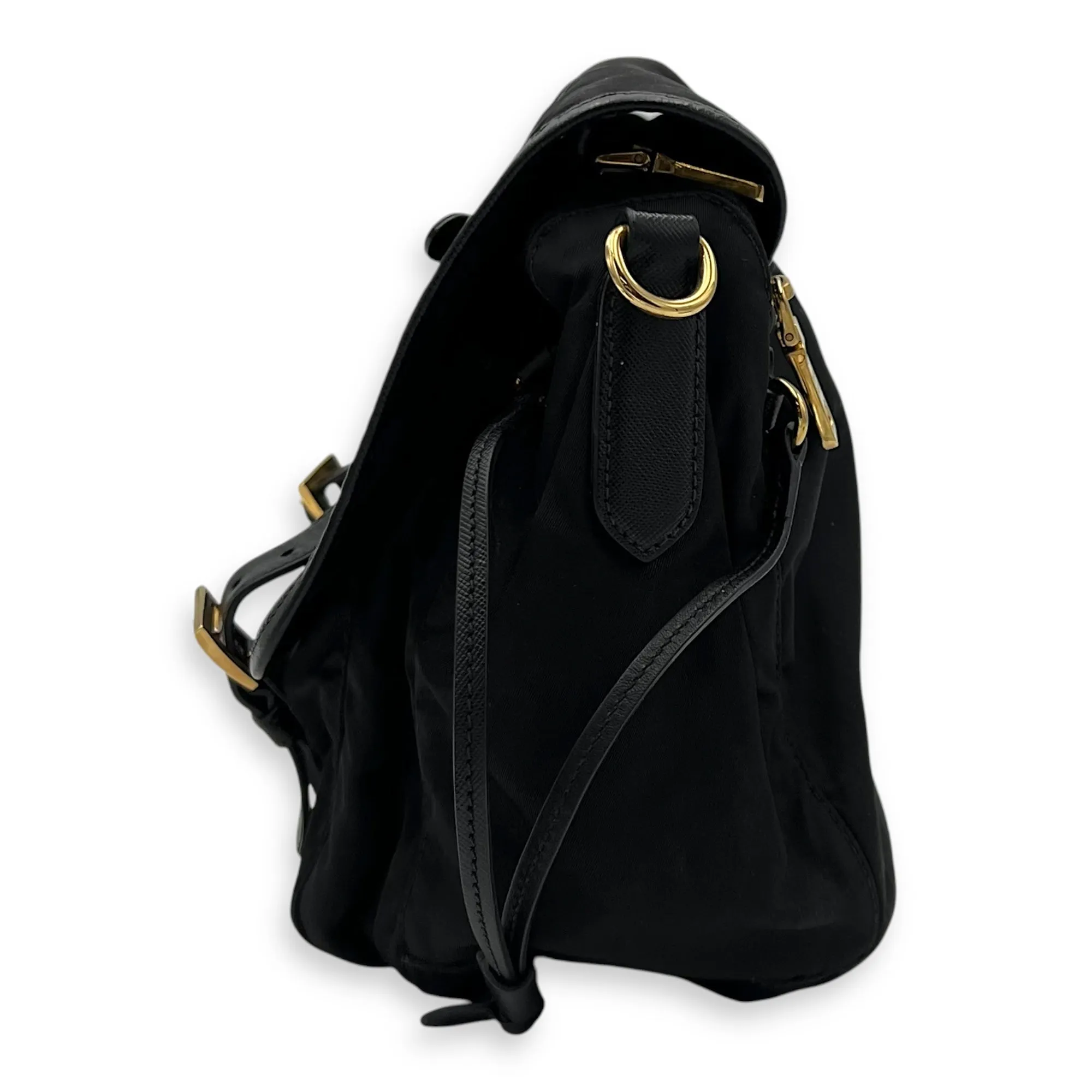 Logo Messenger Black in Nylon, Gold hardware