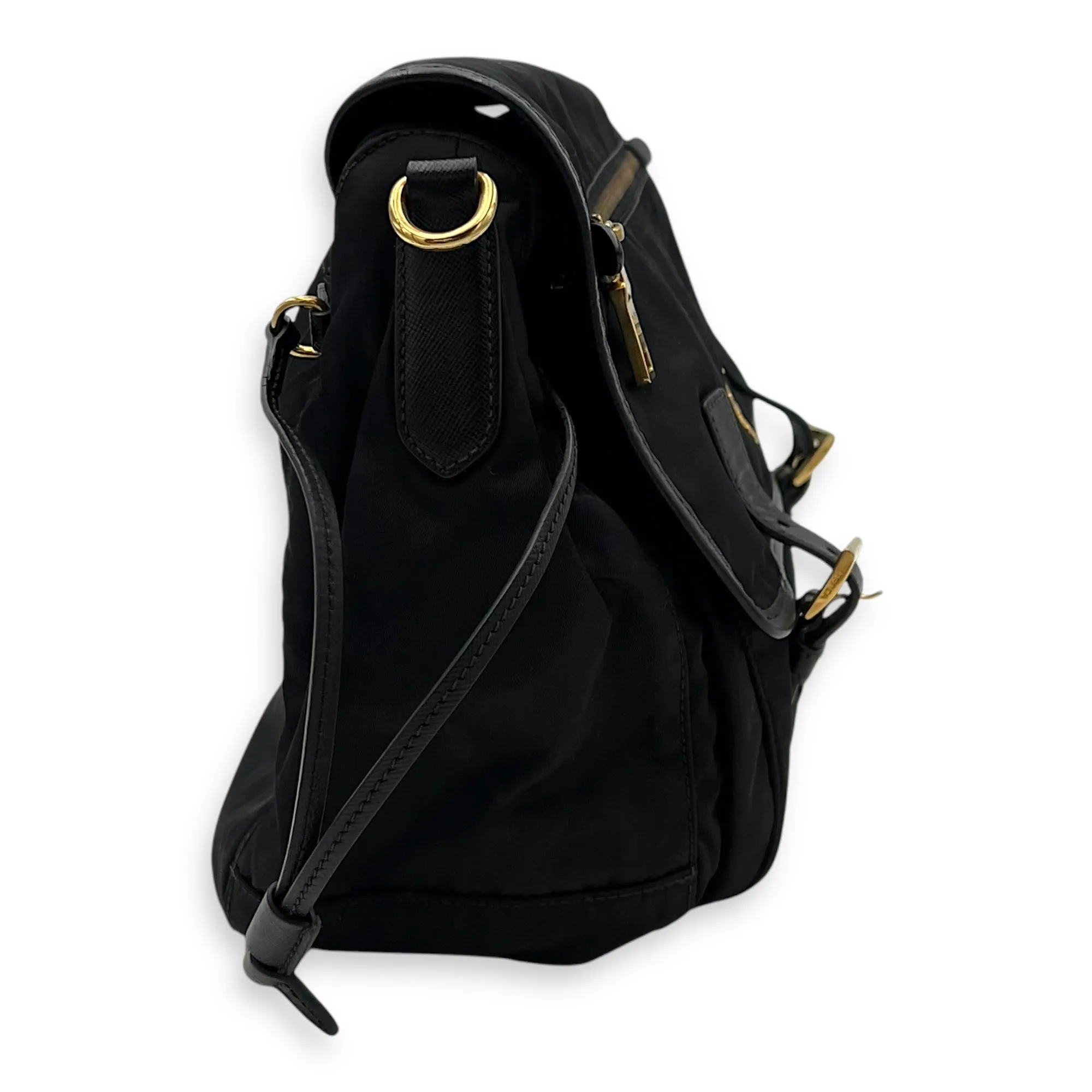 Logo Messenger Black in Nylon, Gold hardware