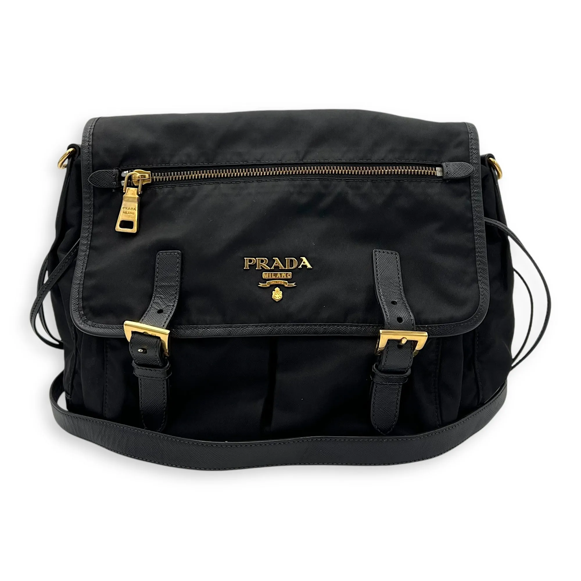 Logo Messenger Black in Nylon, Gold hardware