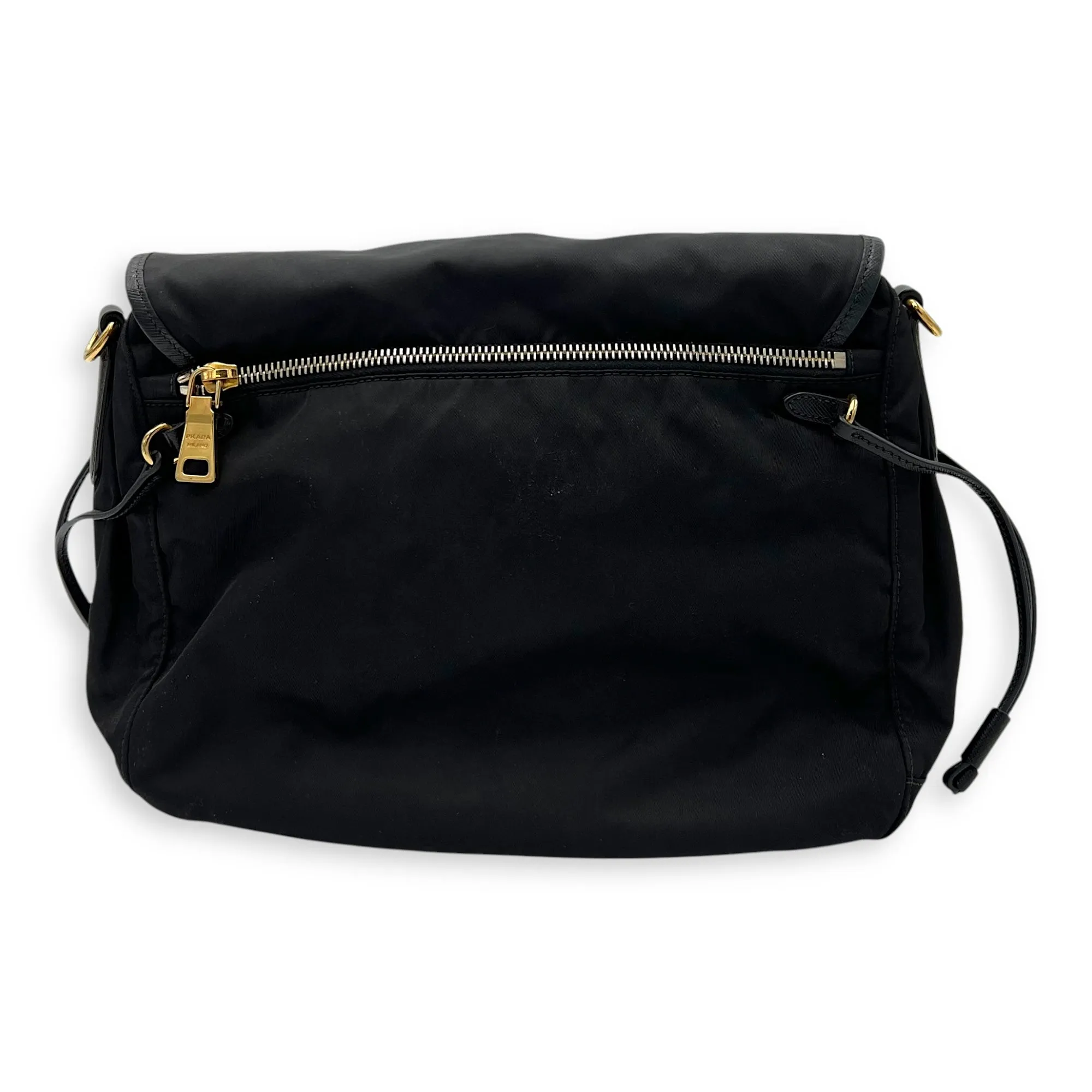 Logo Messenger Black in Nylon, Gold hardware
