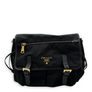 Logo Messenger Black in Nylon, Gold hardware