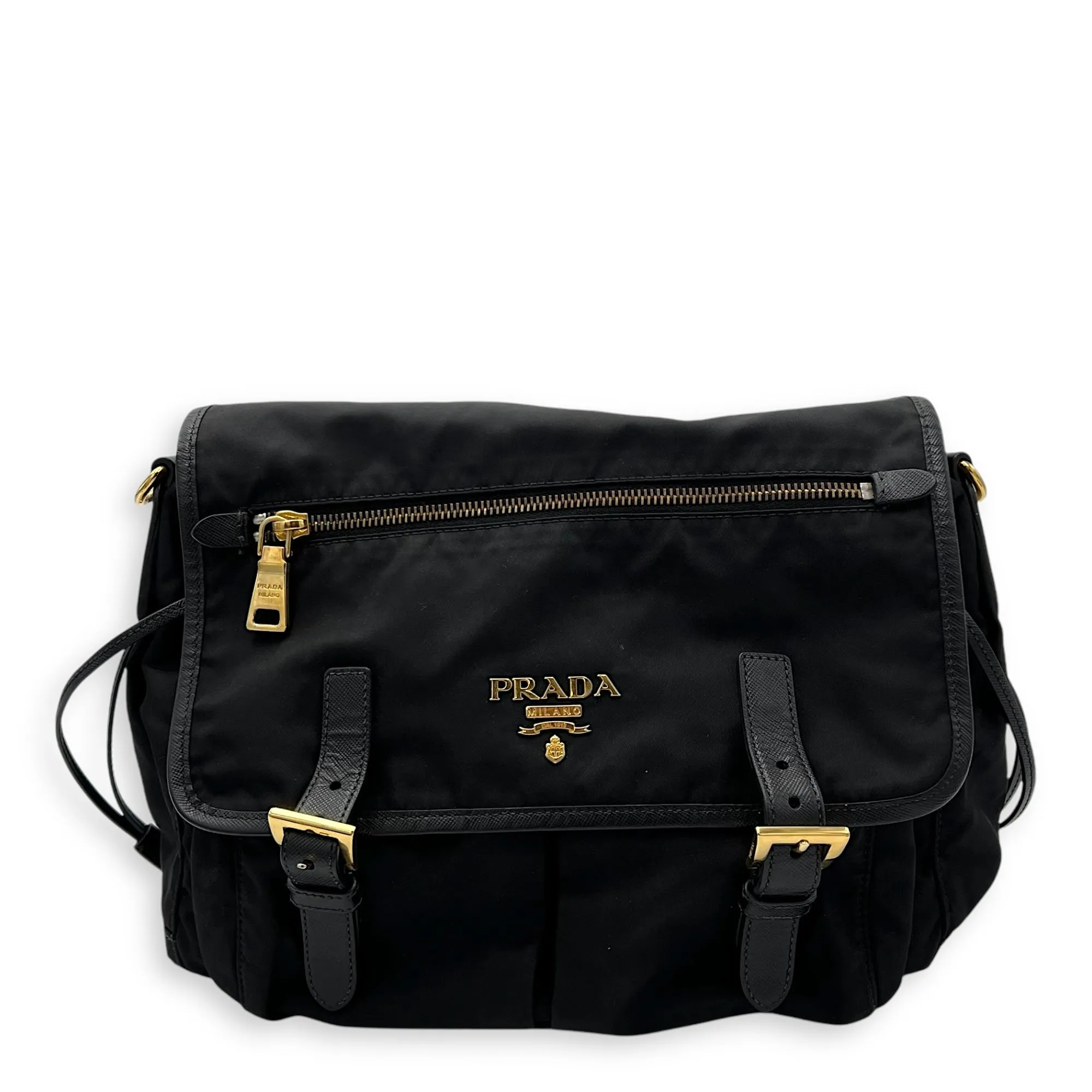 Logo Messenger Black in Nylon, Gold hardware
