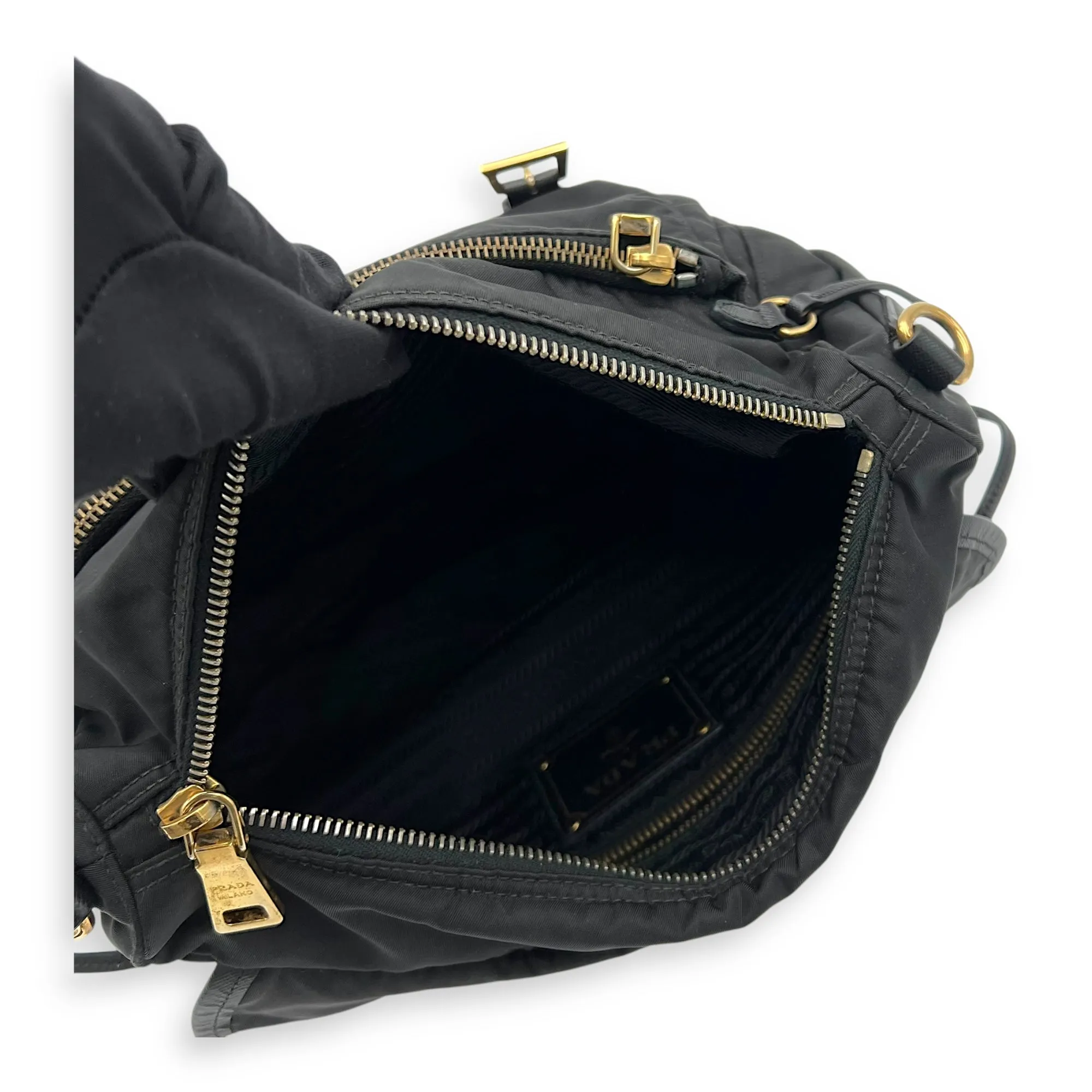 Logo Messenger Black in Nylon, Gold hardware
