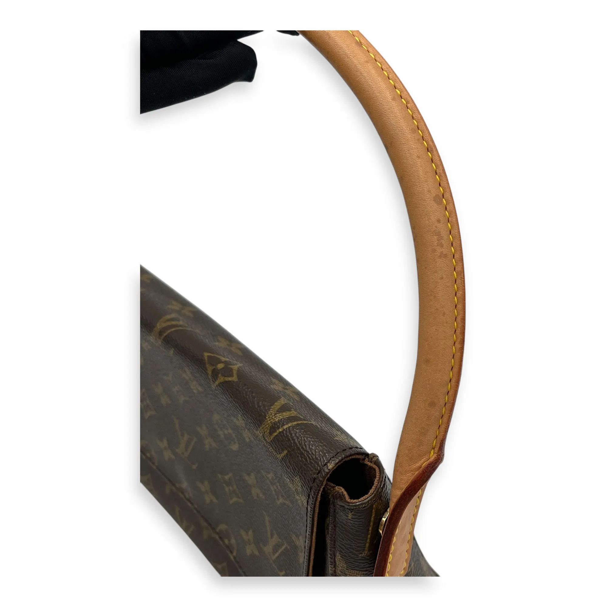 Looping Mini Brown Shoulder Bag in Monogram Coated Canvas, Gold hardware