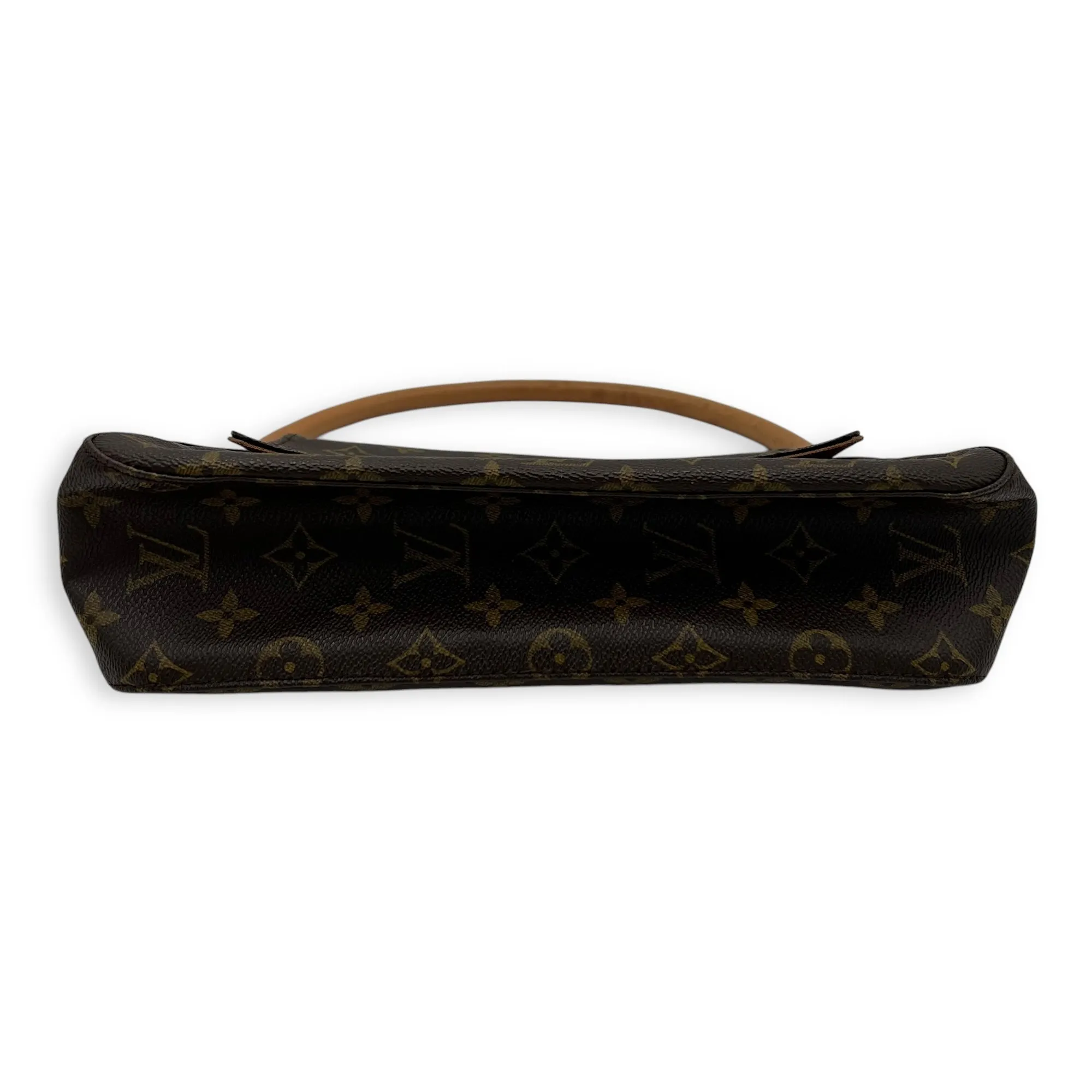 Looping Mini Brown Shoulder Bag in Monogram Coated Canvas, Gold hardware