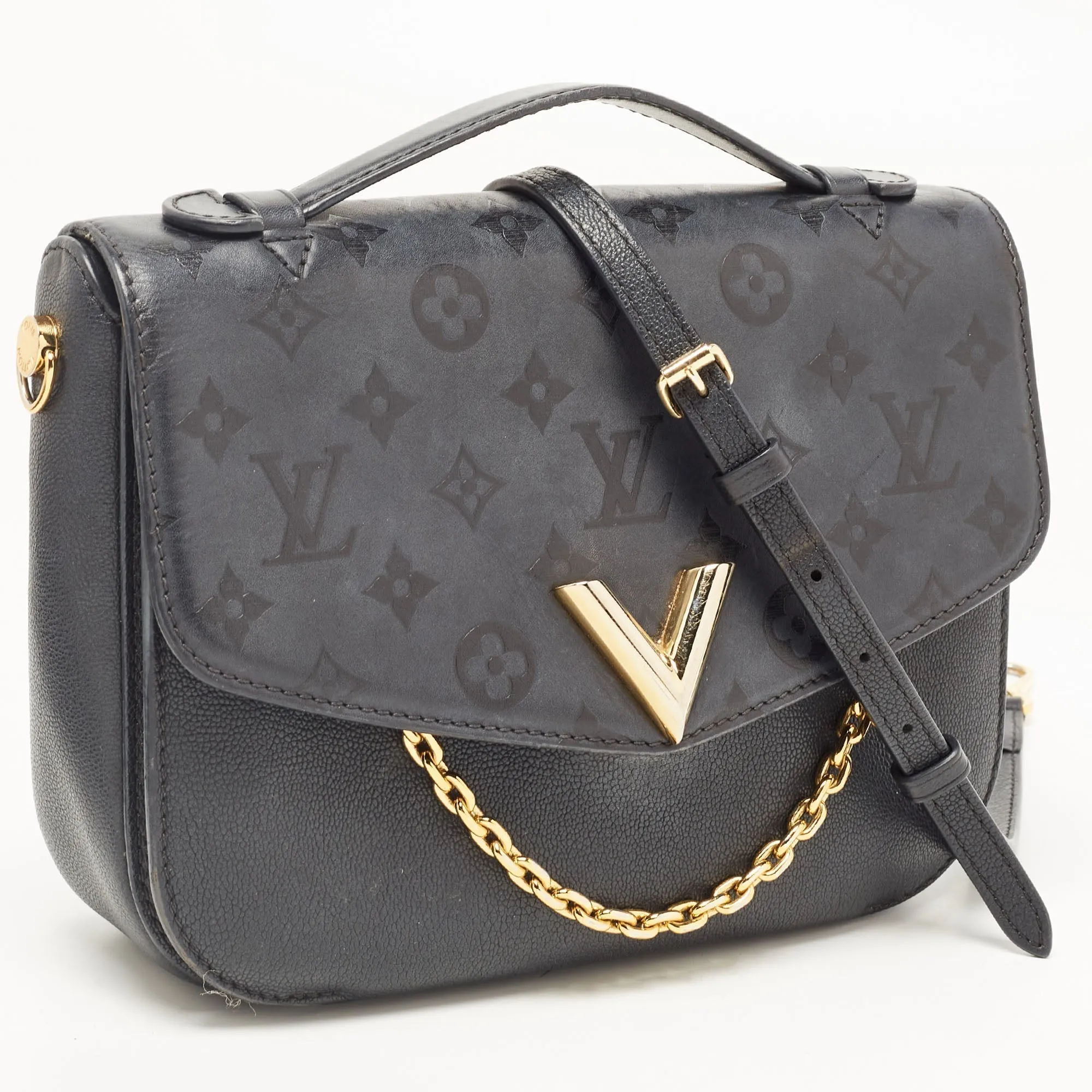 LOUIS VUITTON Black Monogram Leather Very Messenger Bag