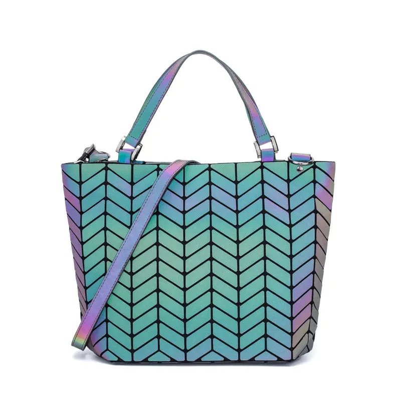 Luminous reflective bao Bag Geometric Tote Folding Shoulder Bags for women 2020 Plain Folding Handbags sac a main Female Bolsas