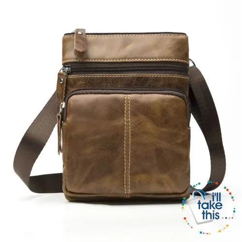 Man Bag in Genuine Leather - Small Messenger Bag with Shoulder Strap/Cross-body - 5 Colors