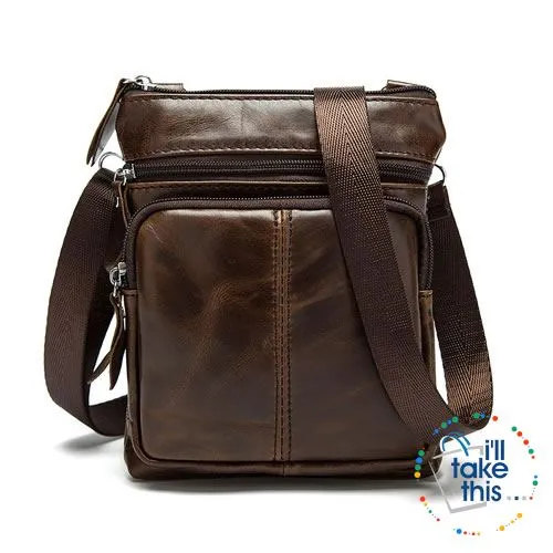 Man Bag in Genuine Leather - Small Messenger Bag with Shoulder Strap/Cross-body - 5 Colors