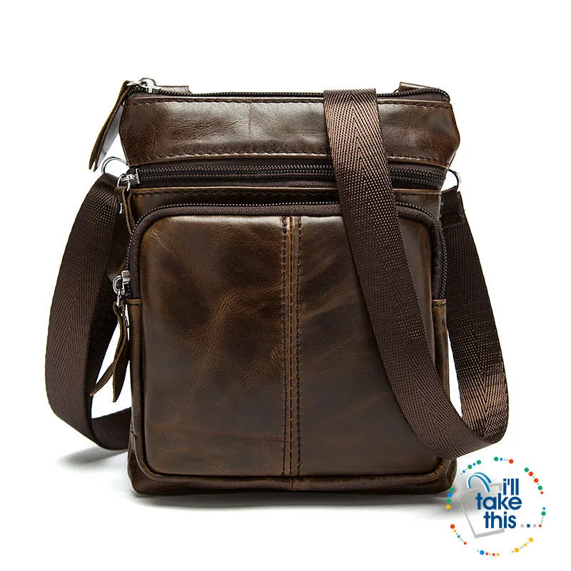 Man Bag in Genuine Leather - Small Messenger Bag with Shoulder Strap/Cross-body - 5 Colors