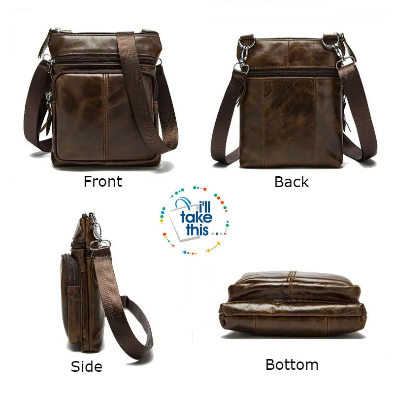 Man Bag in Genuine Leather - Small Messenger Bag with Shoulder Strap/Cross-body - 5 Colors