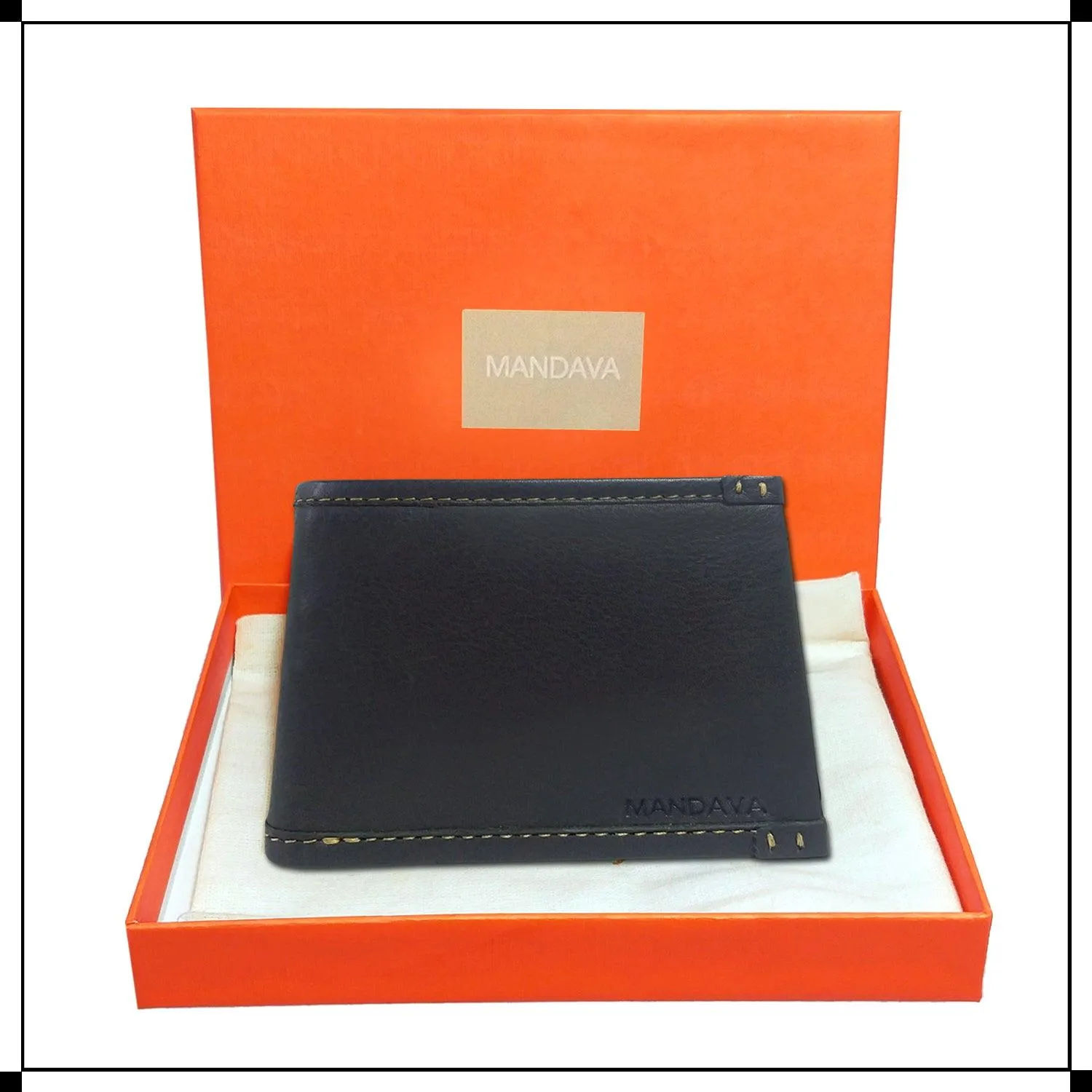 MANDAVA Genuine Leather Men's Casual Bifold Wallet Card Holder
