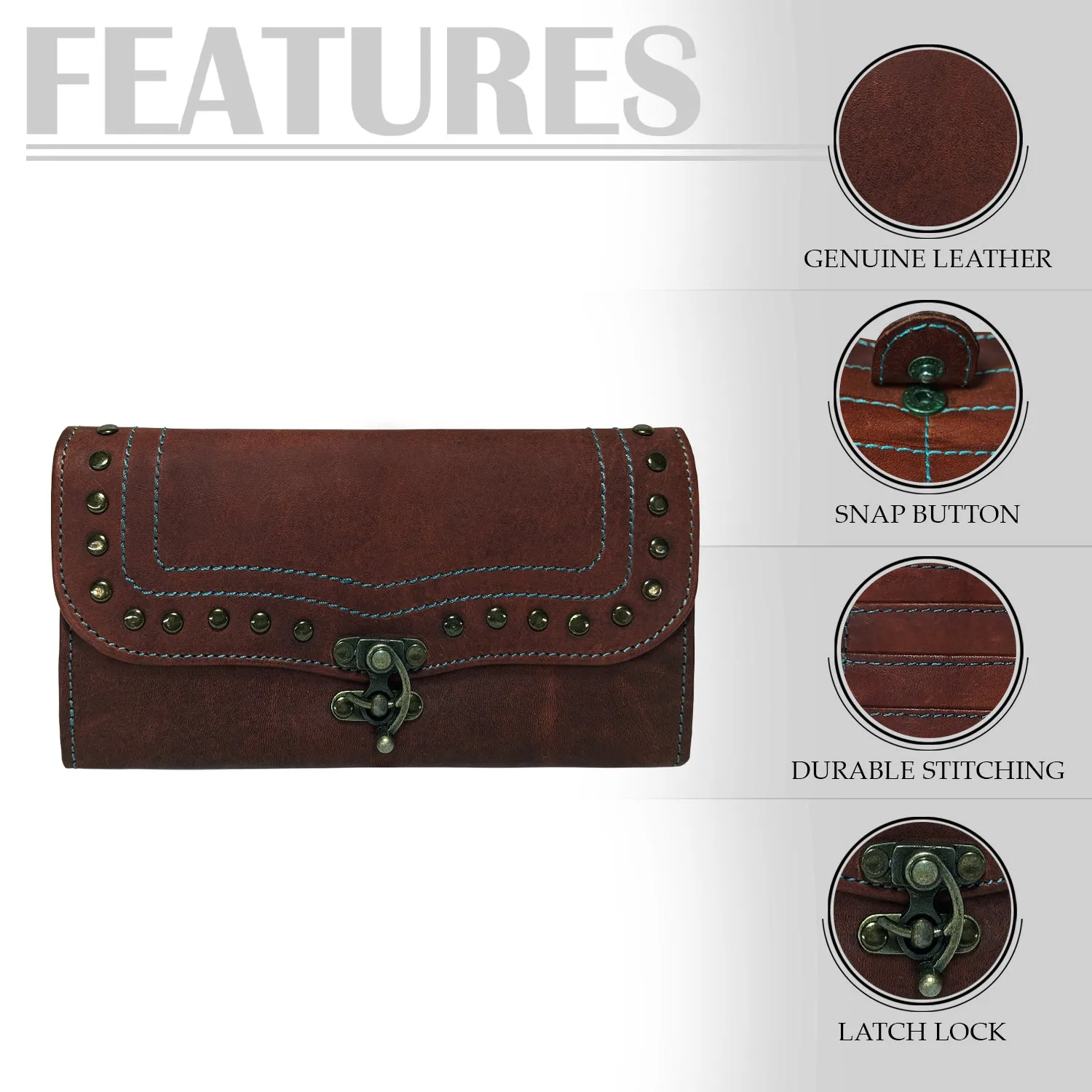 MANDAVA Women's Genuine Leather Slim Wallet | Ladies Compact Card Holder Trifold Long Purse
