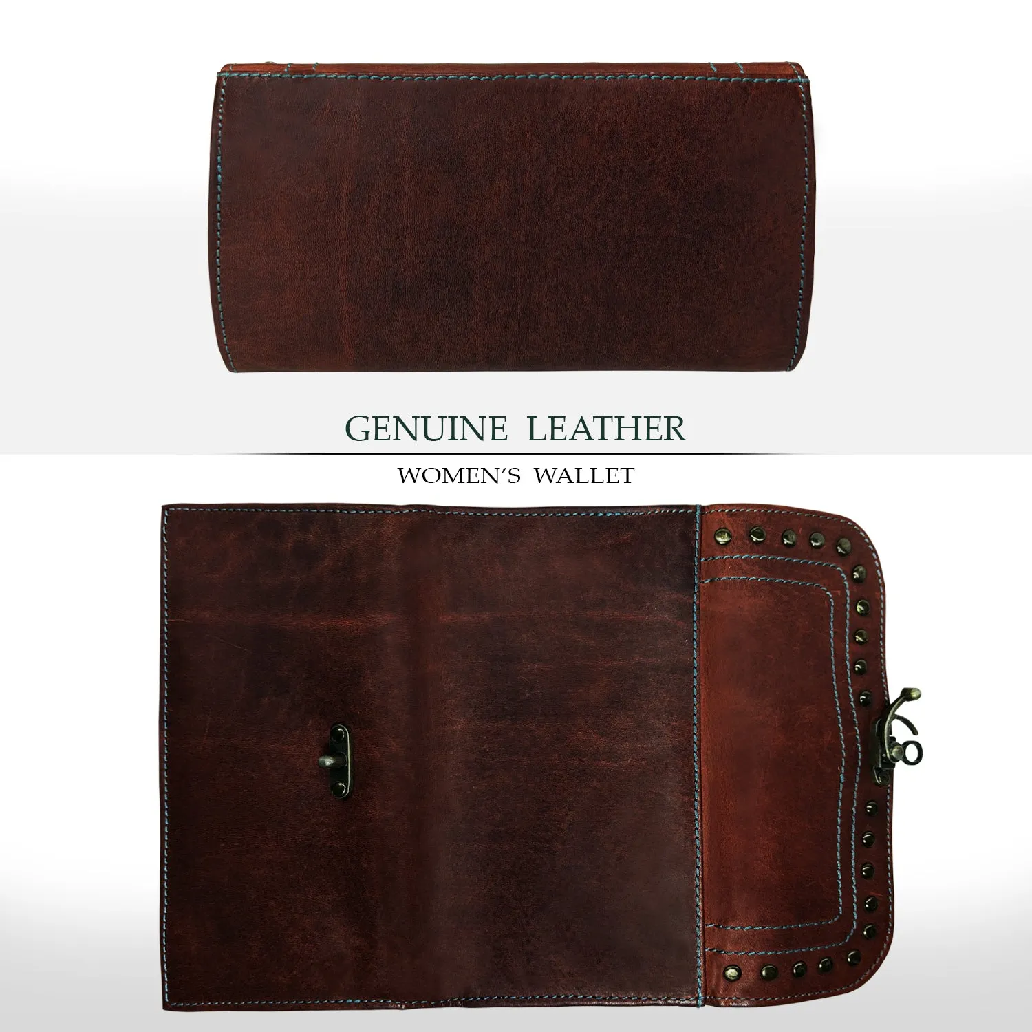 MANDAVA Women's Genuine Leather Slim Wallet | Ladies Compact Card Holder Trifold Long Purse