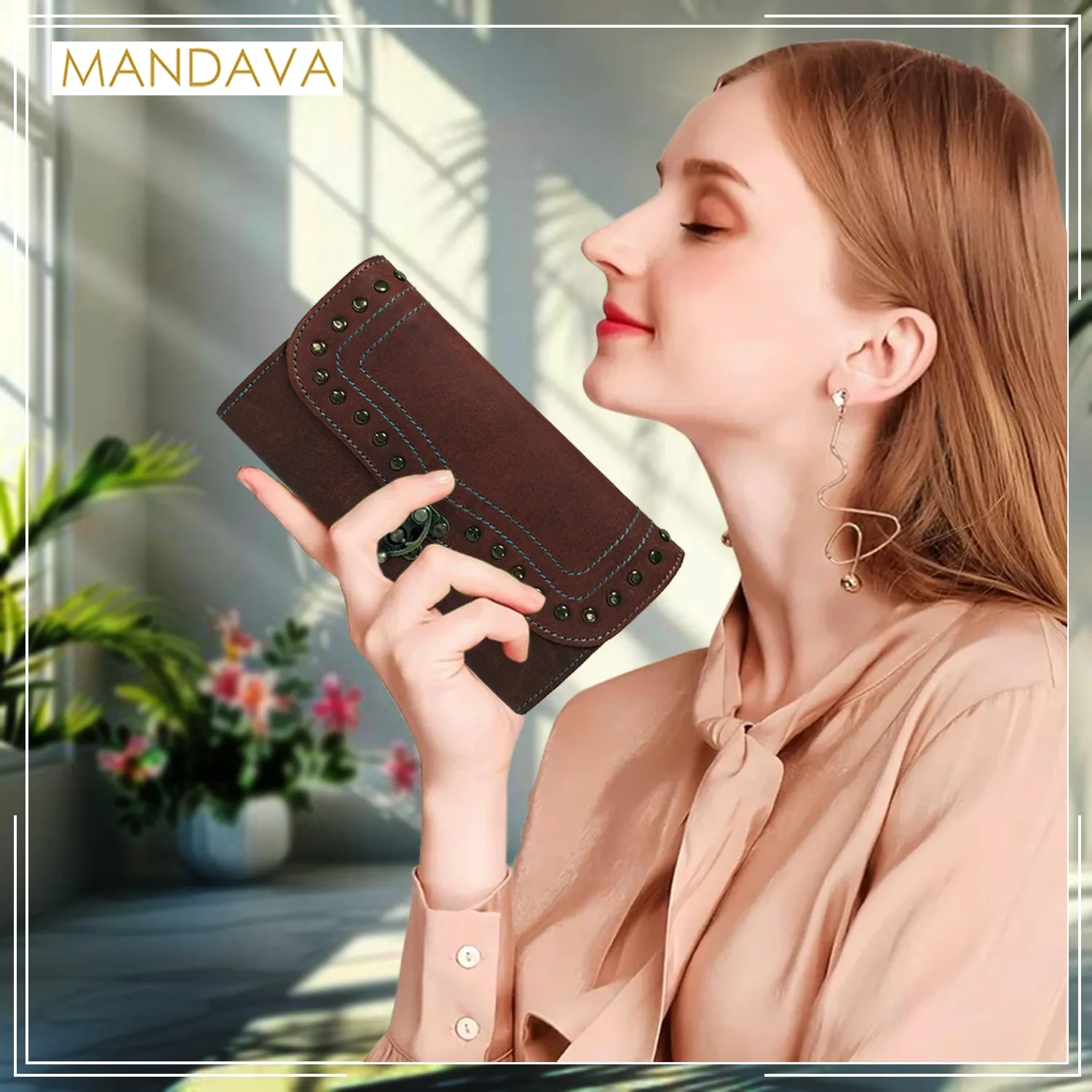MANDAVA Women's Genuine Leather Slim Wallet | Ladies Compact Card Holder Trifold Long Purse