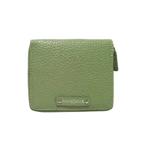 MANDAVA Women's Small Bifold PU Leather Wallet | Ladies Slim Compact Card Holder Organizer Zipper Coin Purse (Terrain Green)