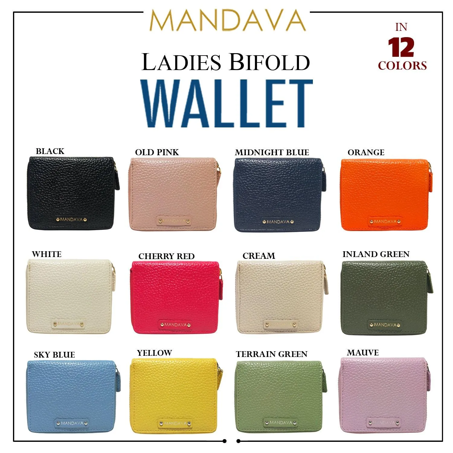 MANDAVA Women's Small Bifold PU Leather Wallet | Ladies Slim Compact Card Holder Organizer Zipper Coin Purse (Terrain Green)