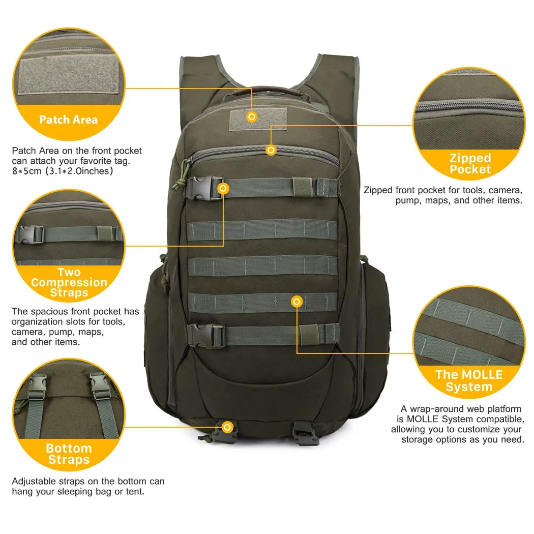 Mardingtop Military Backpack Tactical Molle Backpack Rucksack Bug Out Bag for School Camping Hiking Trekking (Camo Green-2)