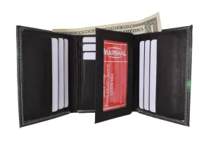 Marijuana Men's Genuine Leather Credit Card ID Holder Trifold Wallet with Middle Flap 1346-19
