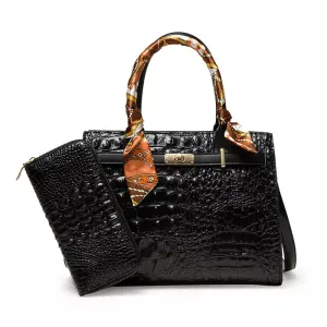 Marilyn Black PU Leather Handbag - 2 Piece Set