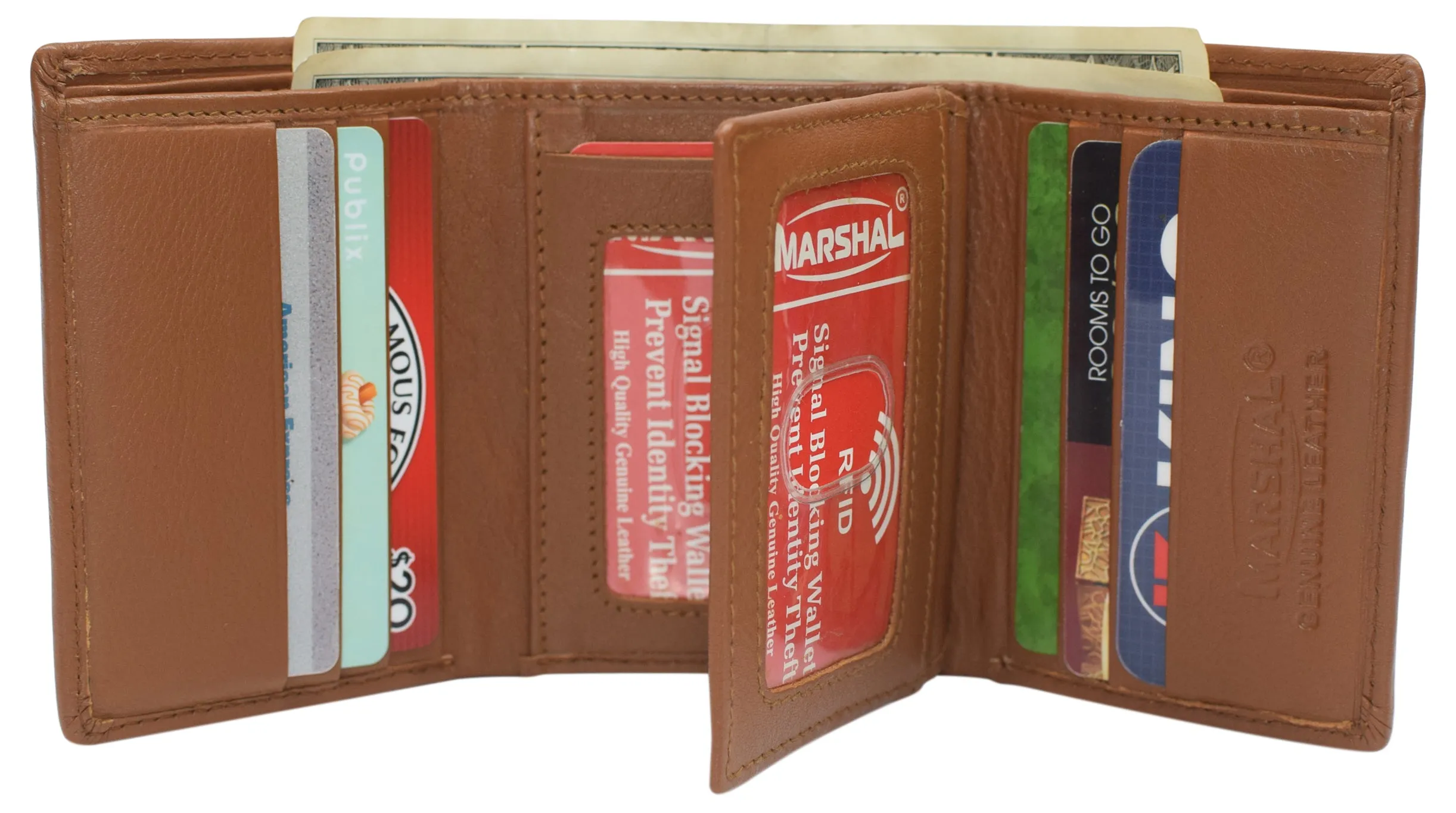 Marshal RFID Signal Blocking Trifold Wallets for Men Genuine Cow Leather