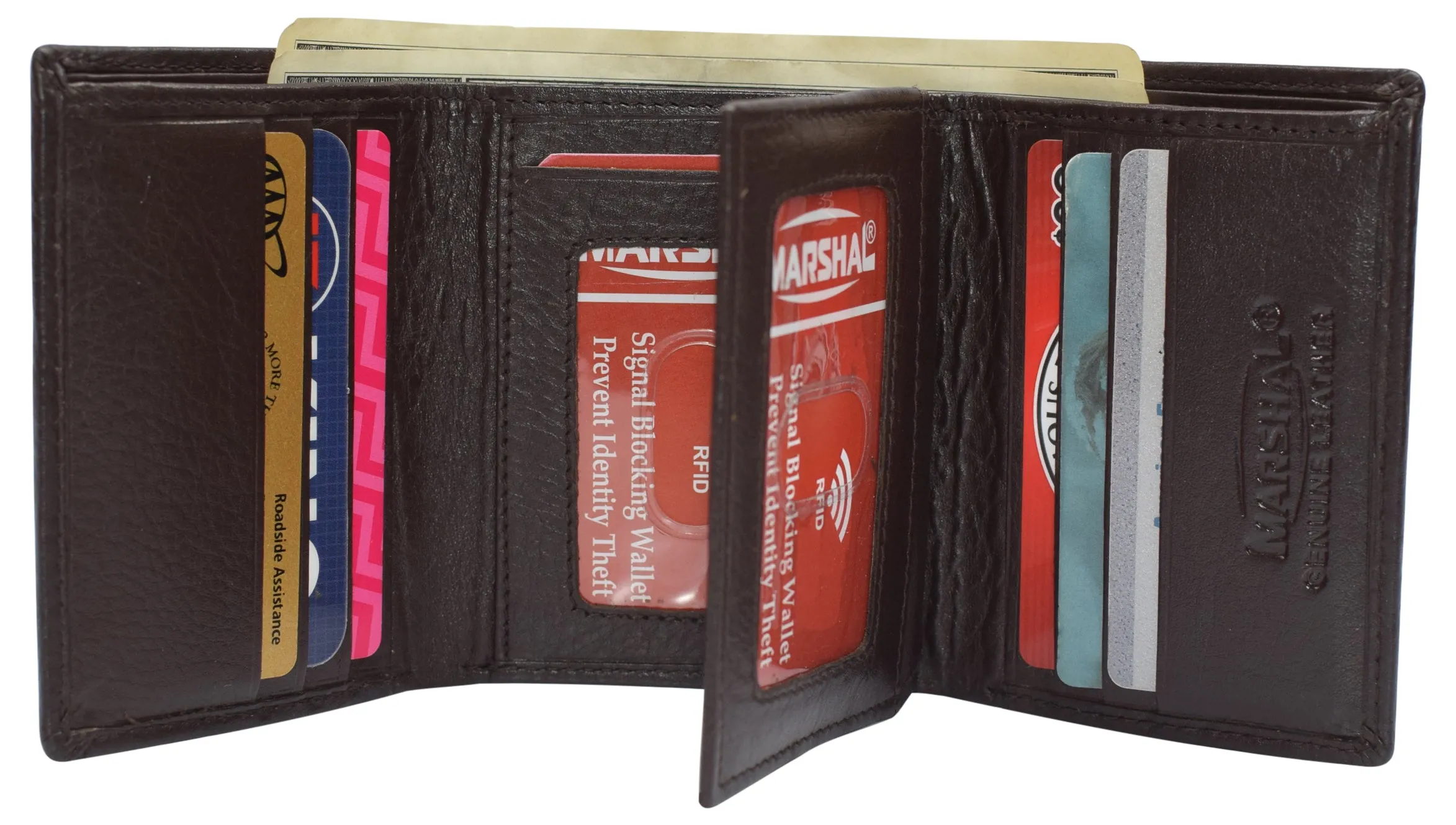 Marshal RFID Signal Blocking Trifold Wallets for Men Genuine Cow Leather