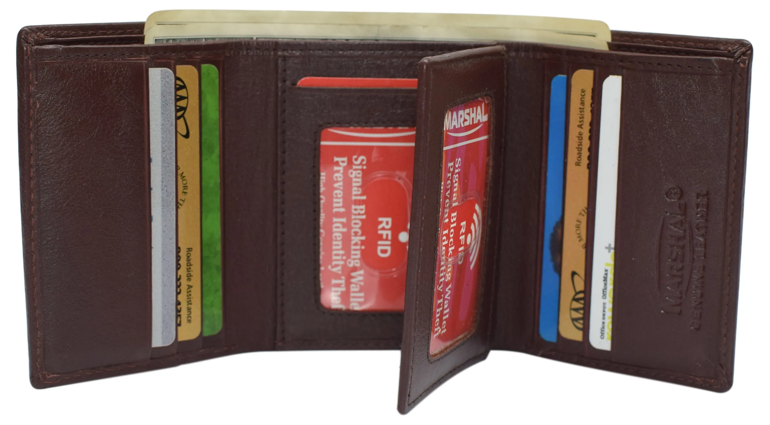 Marshal RFID Signal Blocking Trifold Wallets for Men Genuine Cow Leather