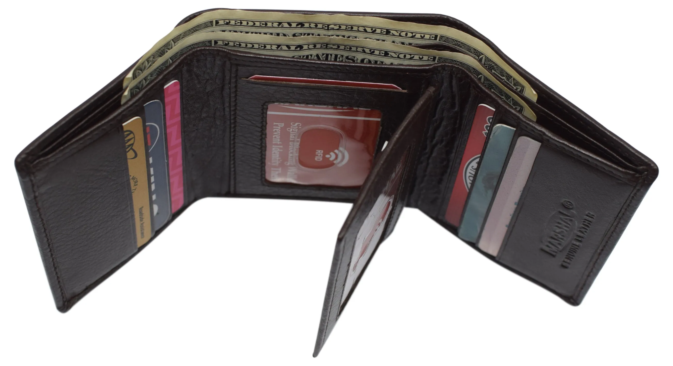 Marshal RFID Signal Blocking Trifold Wallets for Men Genuine Cow Leather