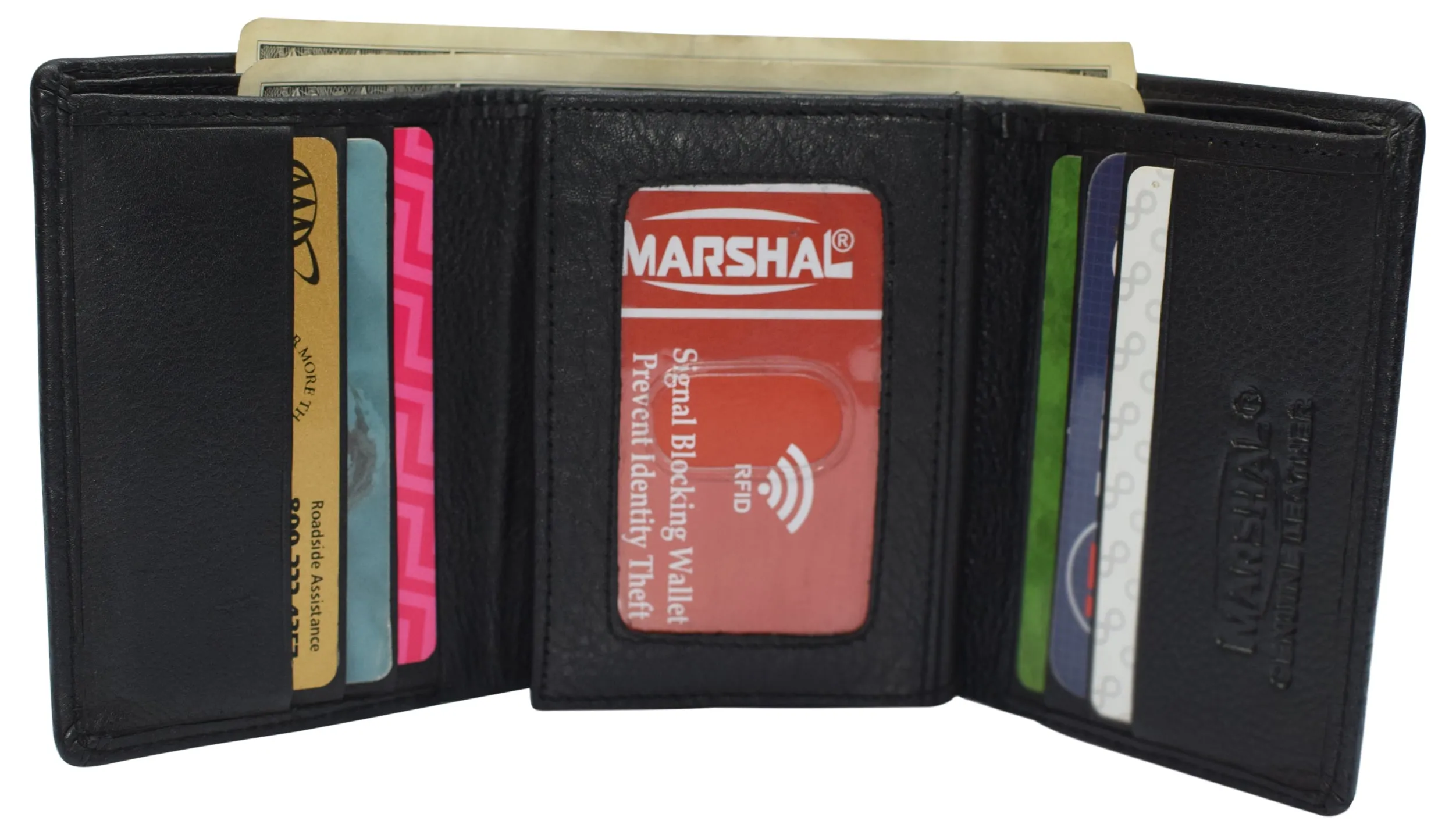 Marshal RFID Signal Blocking Trifold Wallets for Men Genuine Cow Leather