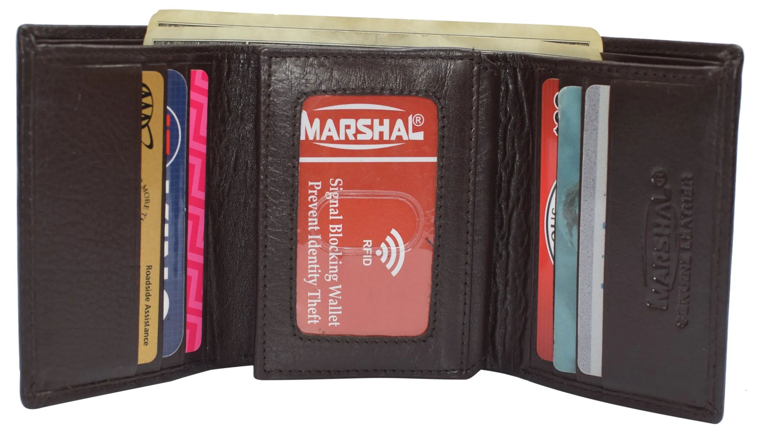 Marshal RFID Signal Blocking Trifold Wallets for Men Genuine Cow Leather