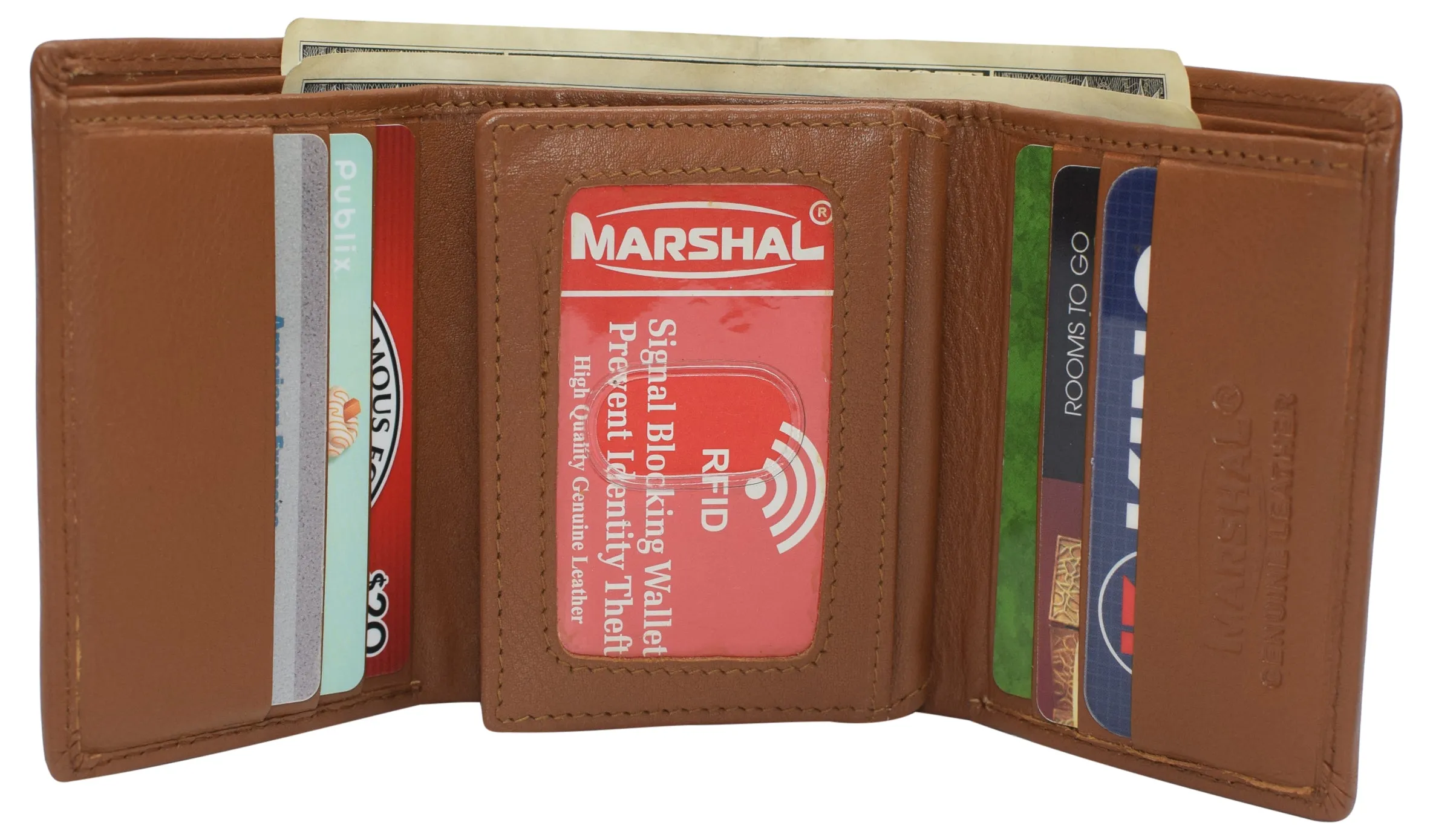 Marshal RFID Signal Blocking Trifold Wallets for Men Genuine Cow Leather