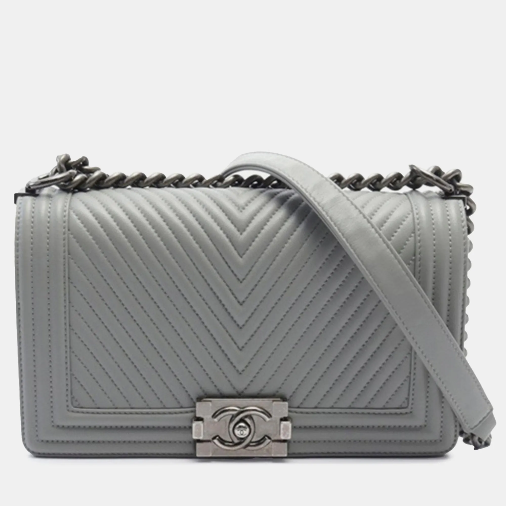 Medium Calfskin Chevron Boy Flap Bag